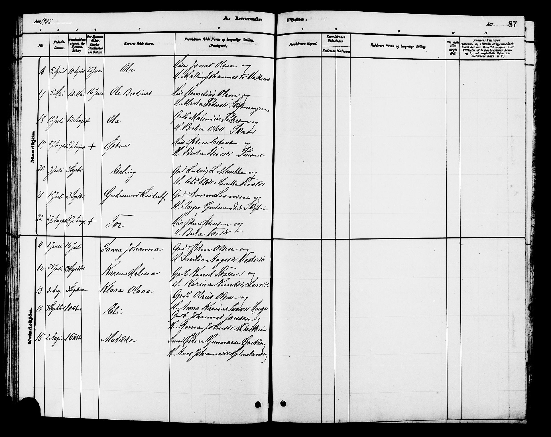 Hjelmeland sokneprestkontor, AV/SAST-A-101843/01/V/L0007: Parish register (copy) no. B 7, 1880-1909, p. 87