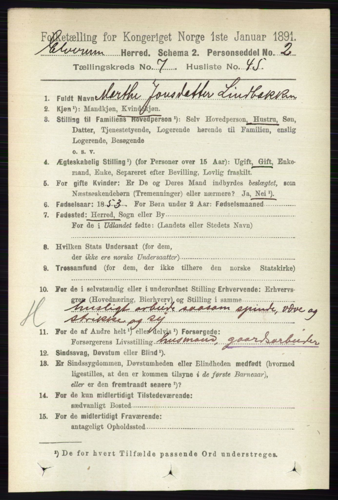 RA, 1891 census for 0427 Elverum, 1891, p. 5907