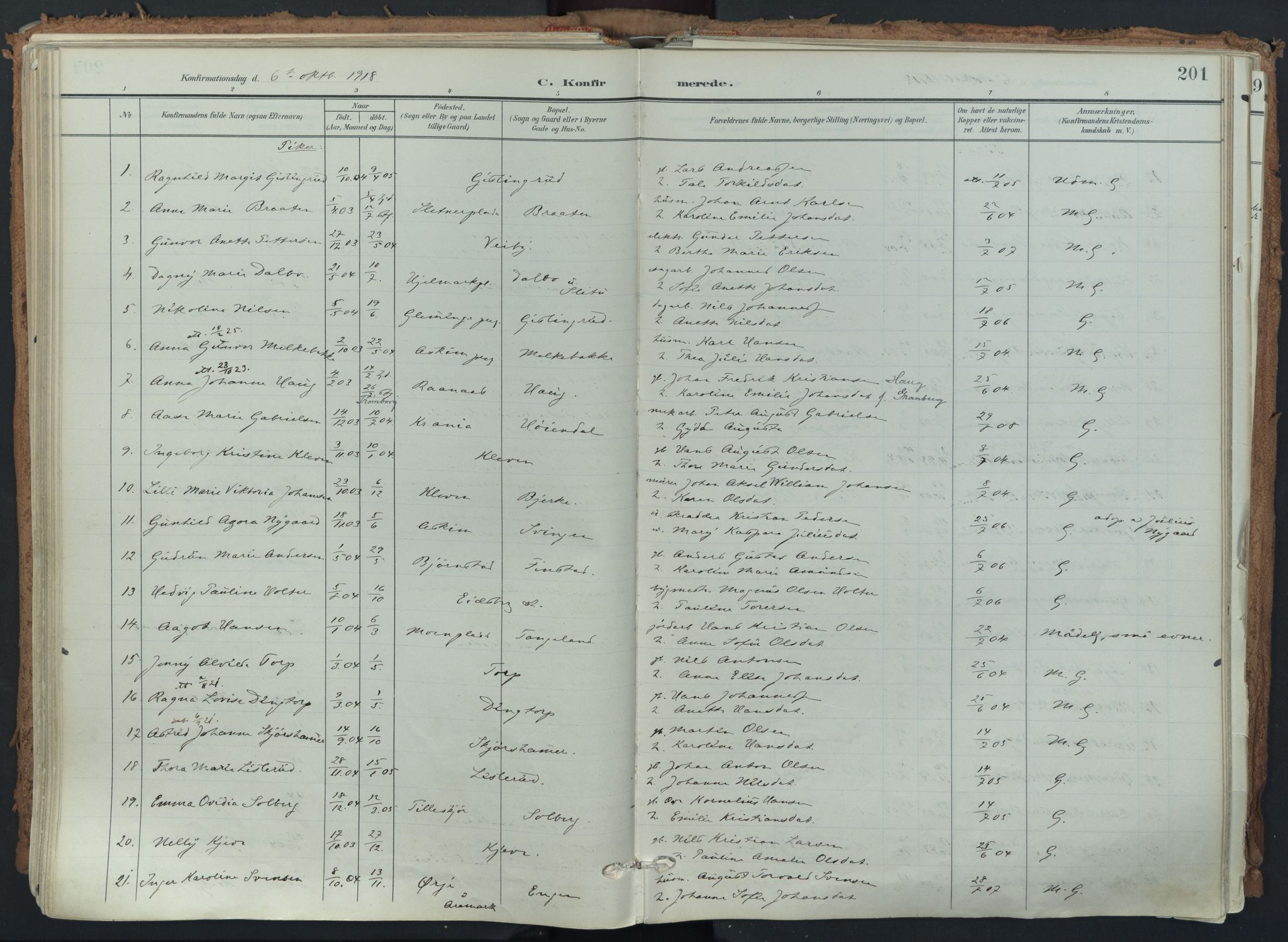 Eidsberg prestekontor Kirkebøker, AV/SAO-A-10905/F/Fa/L0014: Parish register (official) no. I 14, 1902-1919, p. 201