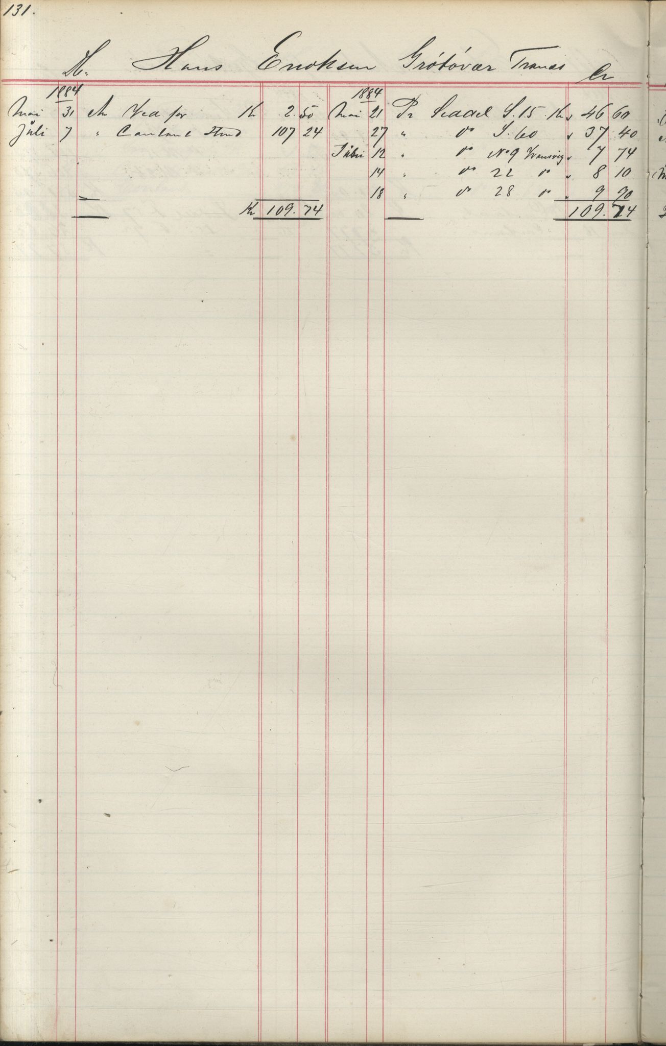 Brodtkorb handel A/S, VAMU/A-0001/F/Fa/L0004/0001: Kompanibøker. Utensogns / Compagnibog for Udensogns Fiskere No 15. Fra A - H, 1882-1895, p. 131