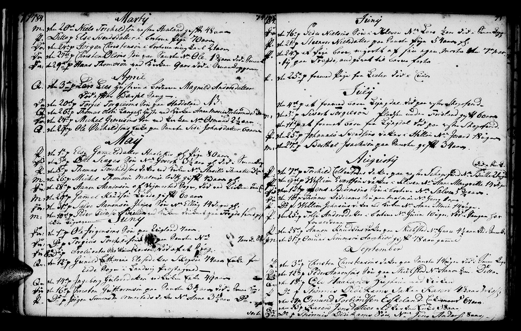 Mandal sokneprestkontor, SAK/1111-0030/F/Fa/Faa/L0005: Parish register (official) no. A 5, 1748-1803, p. 74-75