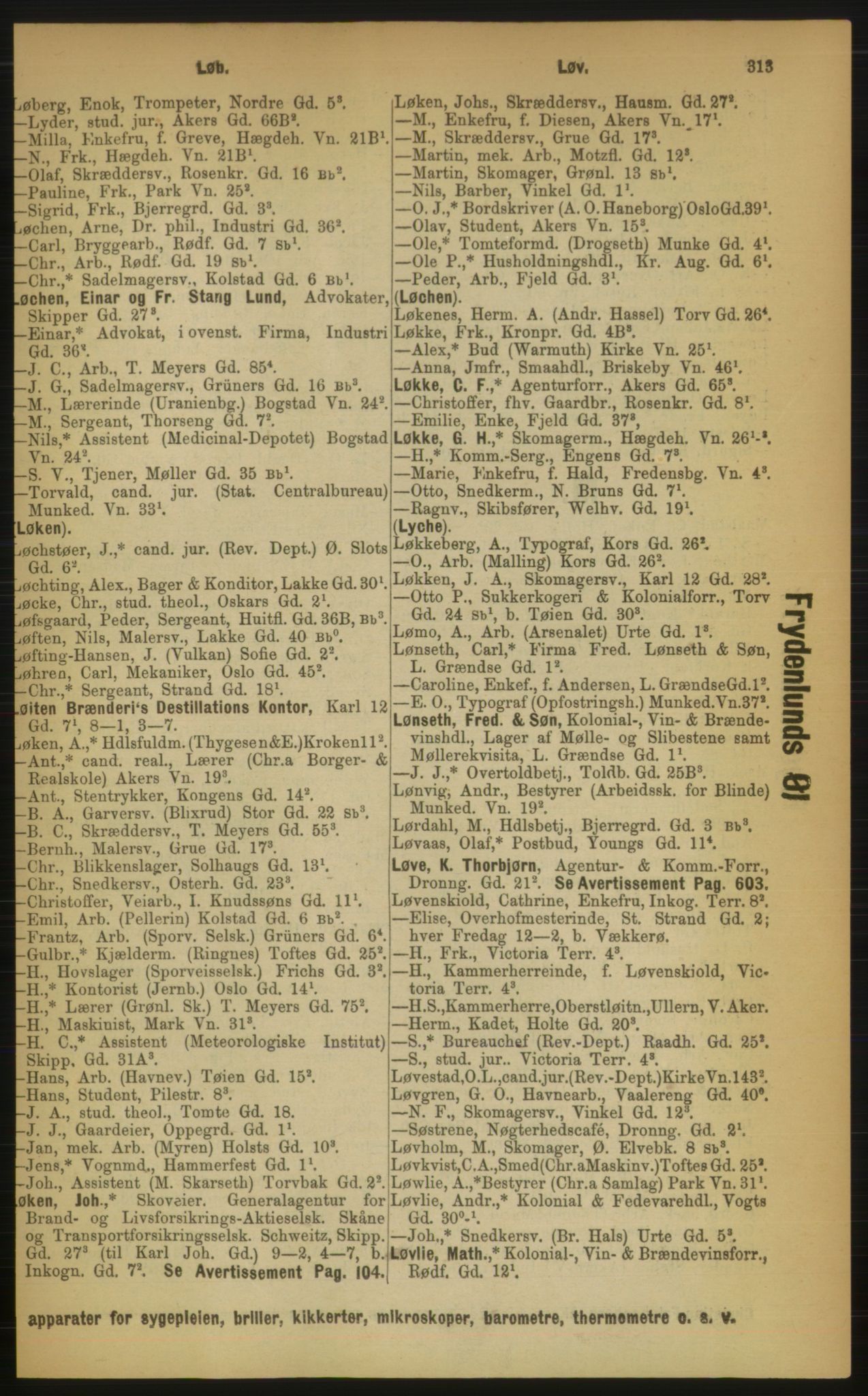 Kristiania/Oslo adressebok, PUBL/-, 1889, p. 313