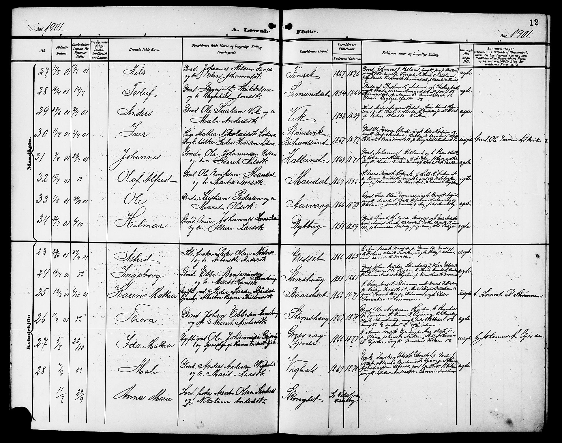 Ministerialprotokoller, klokkerbøker og fødselsregistre - Møre og Romsdal, AV/SAT-A-1454/578/L0910: Parish register (copy) no. 578C03, 1900-1921, p. 12