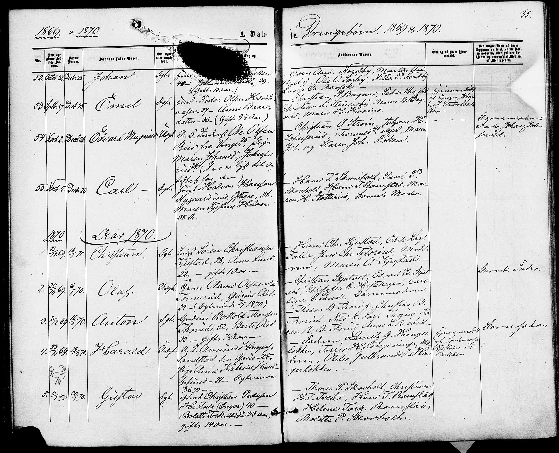 Fet prestekontor Kirkebøker, SAO/A-10370a/F/Fa/L0013: Parish register (official) no. I 13, 1867-1877, p. 35