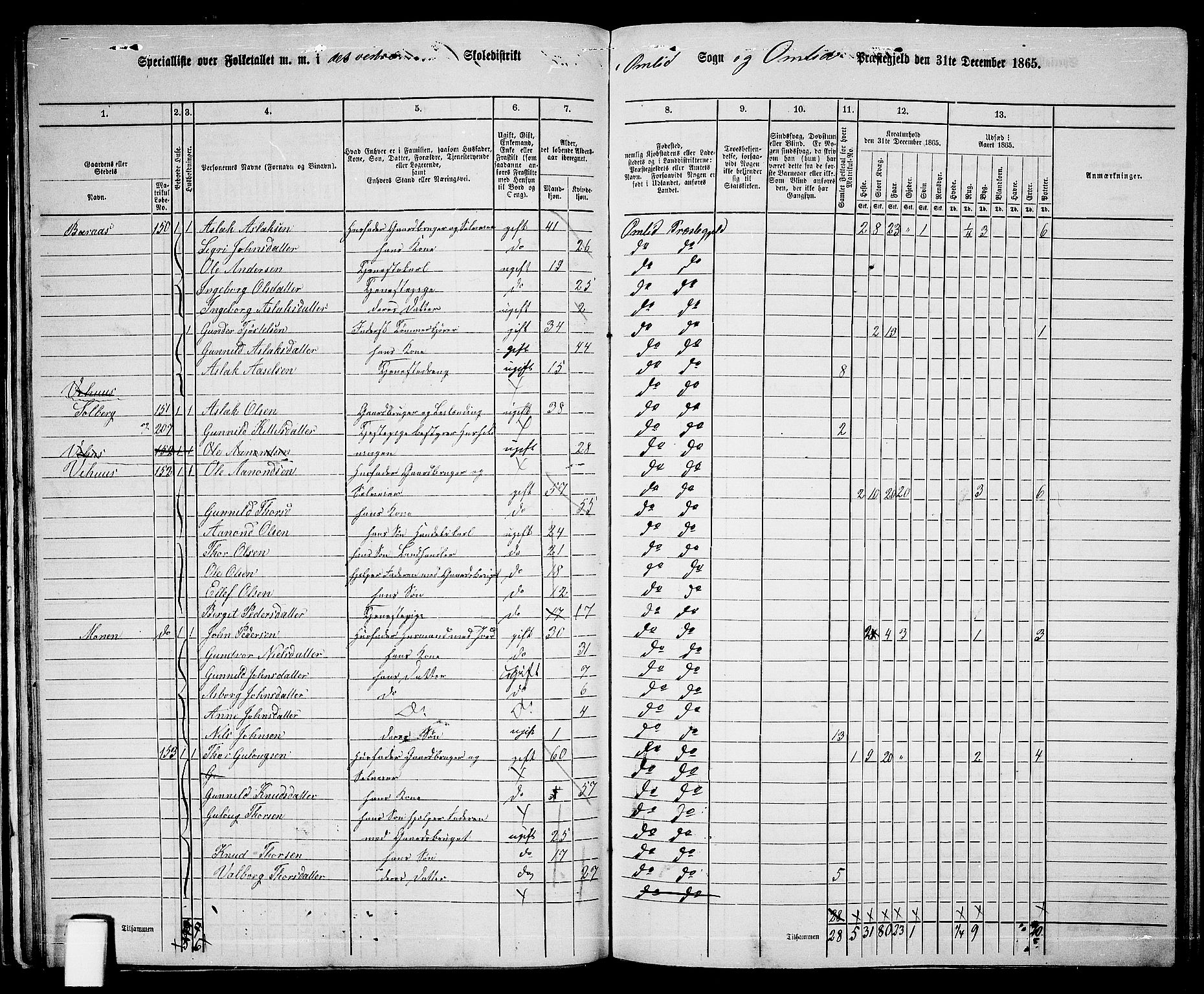 RA, 1865 census for Åmli, 1865, p. 47