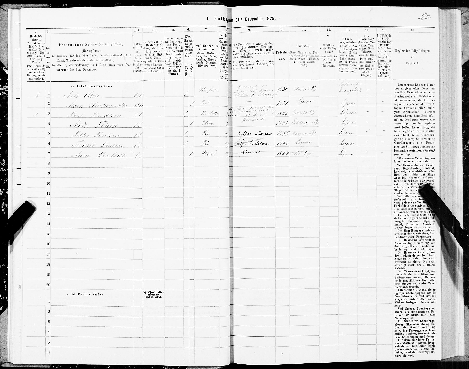 SAT, 1875 census for 1867P Bø, 1875, p. 1020