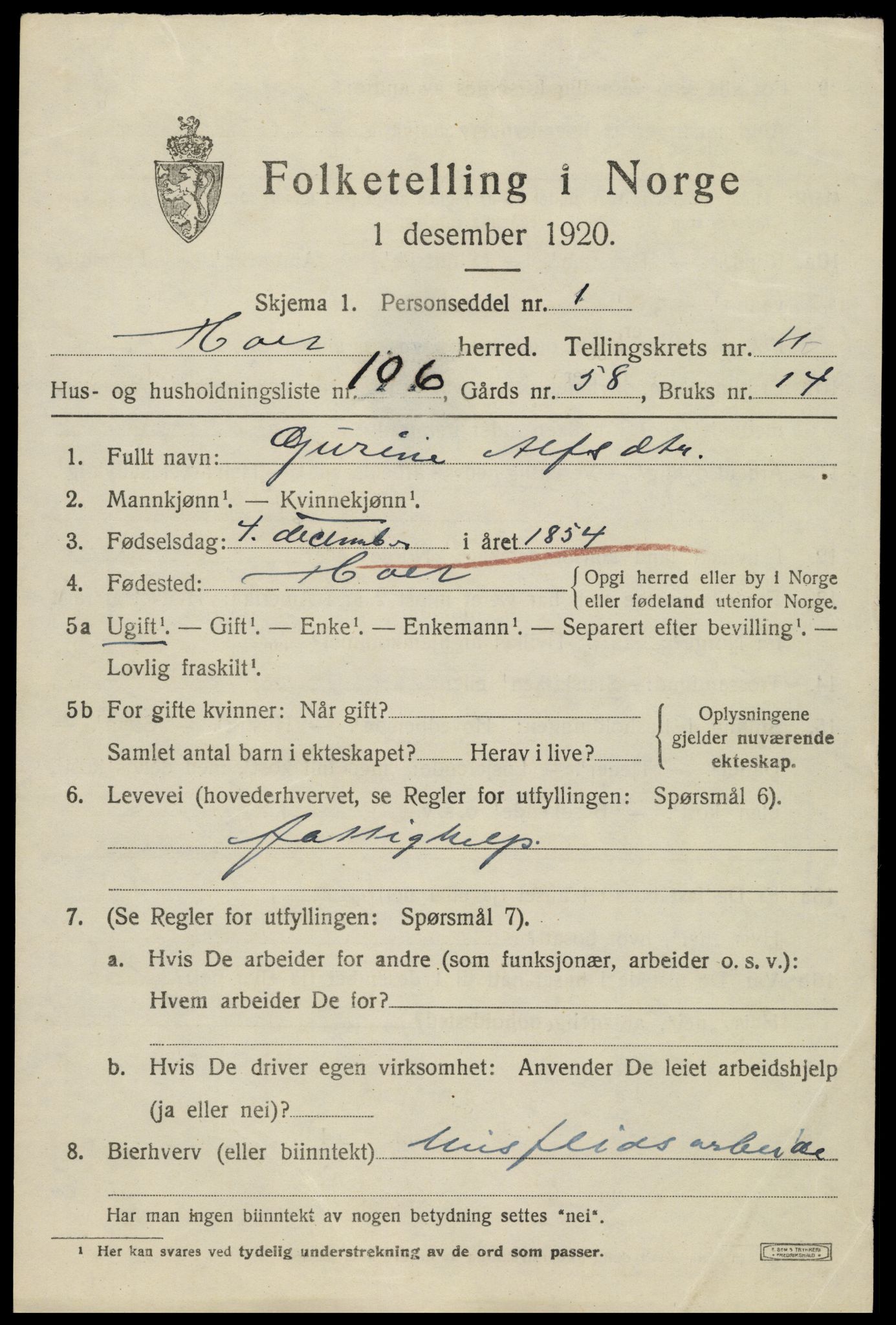 SAK, 1920 census for Holt, 1920, p. 7132