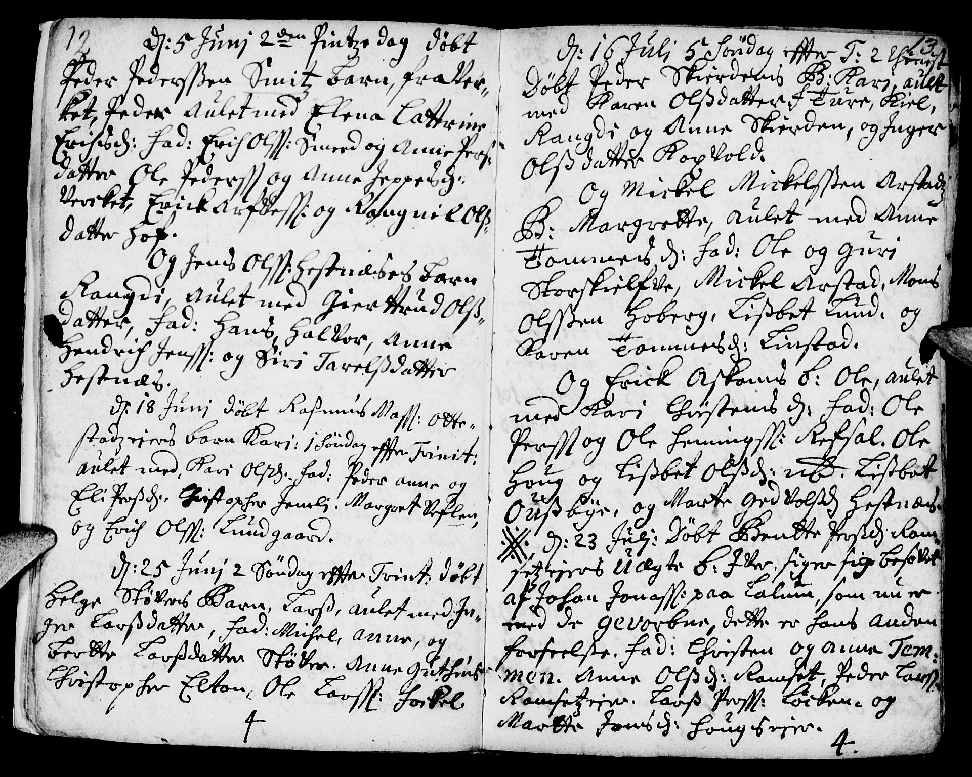 Stange prestekontor, AV/SAH-PREST-002/K/L0002: Parish register (official) no. 2, 1724-1740, p. 12-13