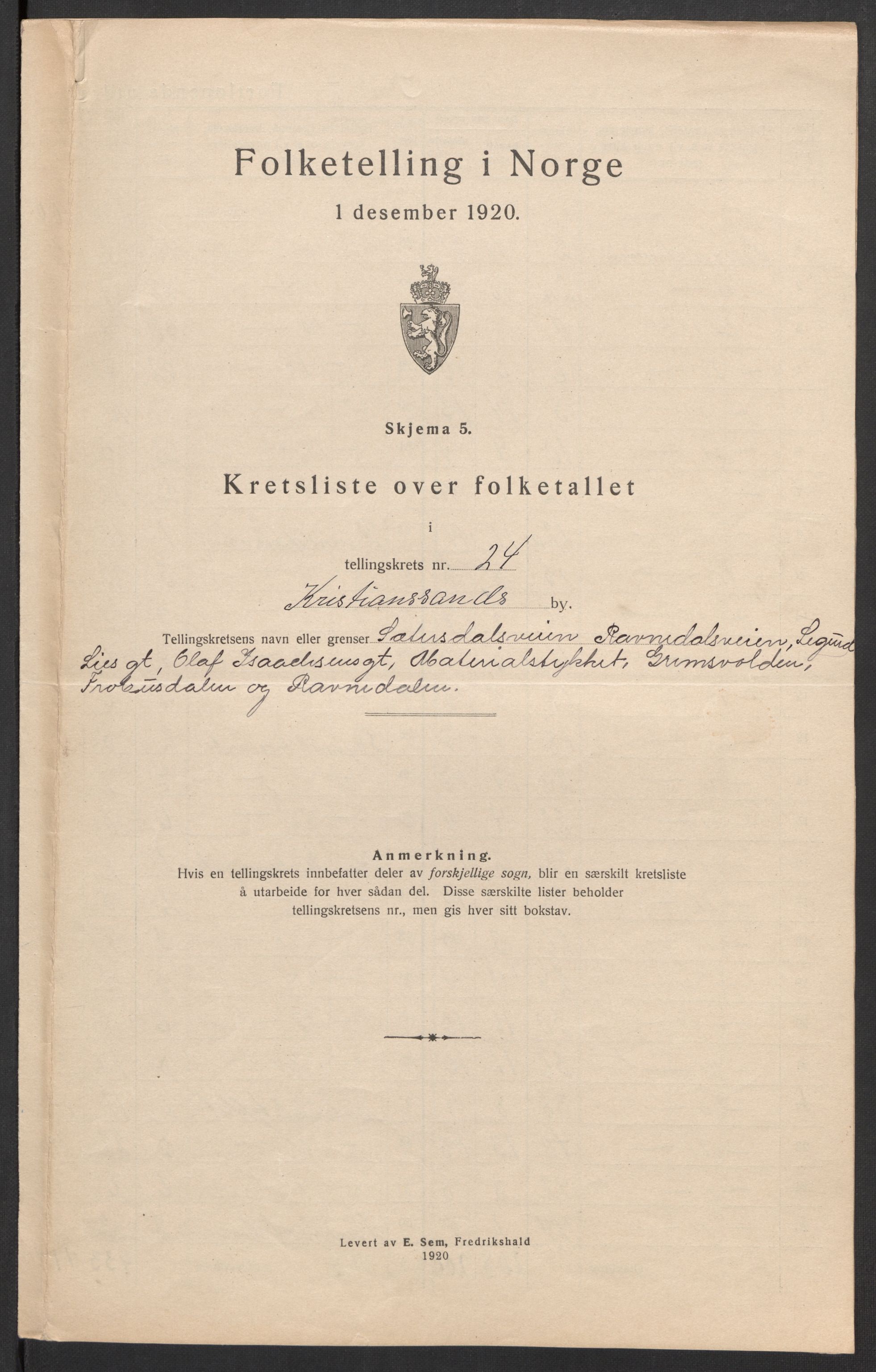 SAK, 1920 census for Kristiansand, 1920, p. 76