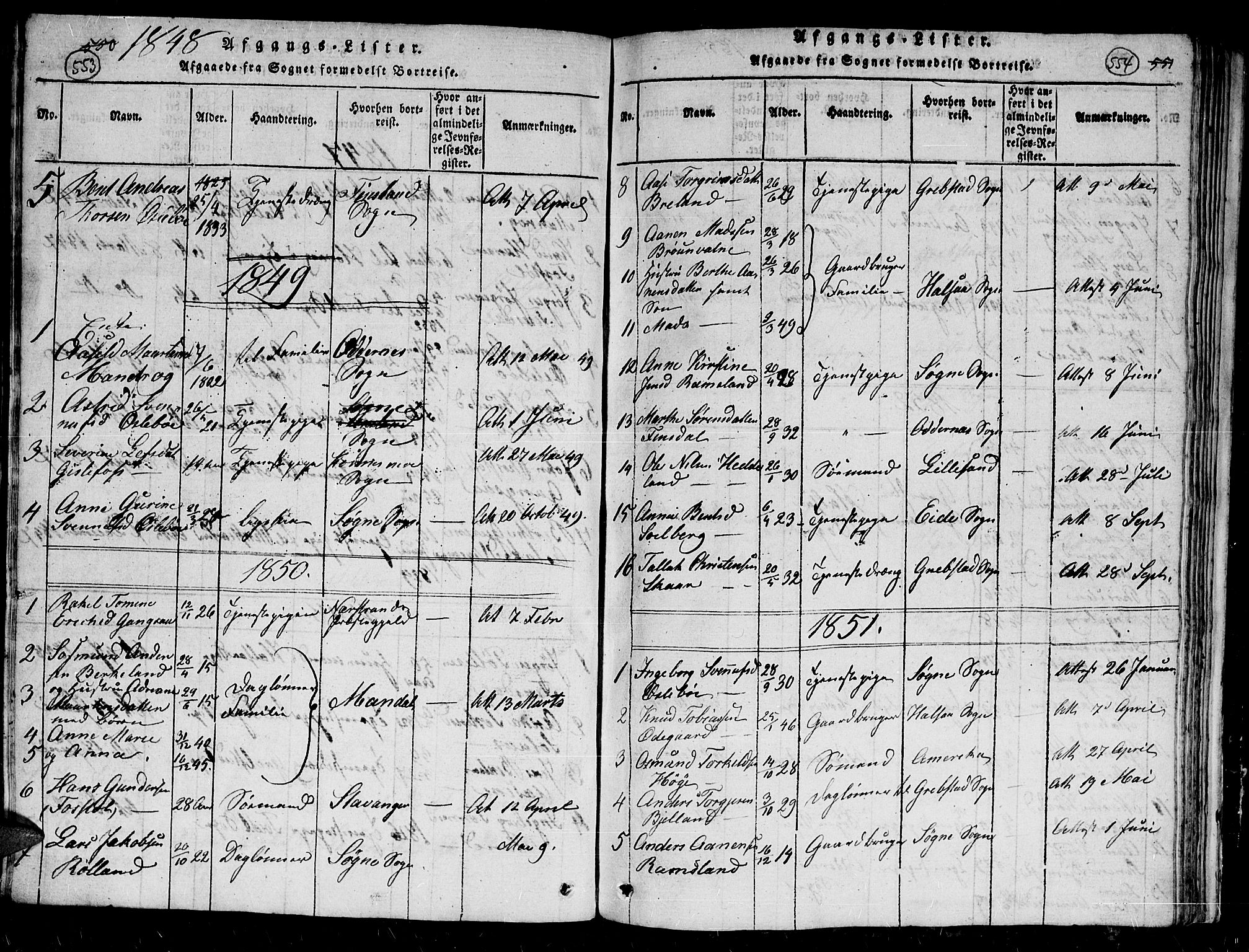 Holum sokneprestkontor, AV/SAK-1111-0022/F/Fb/Fbc/L0001: Parish register (copy) no. B 1, 1820-1859, p. 553-554