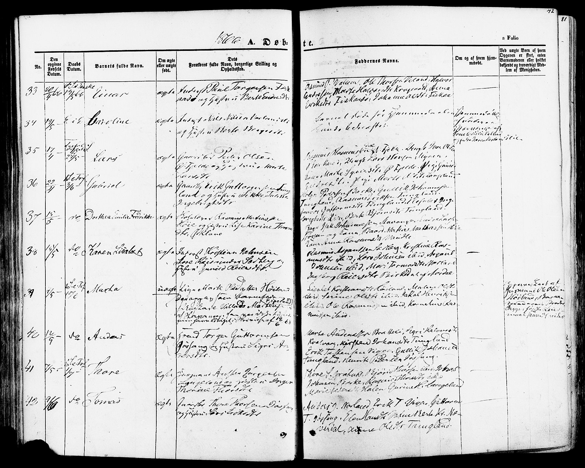 Strand sokneprestkontor, AV/SAST-A-101828/H/Ha/Haa/L0007: Parish register (official) no. A 7, 1855-1881, p. 72