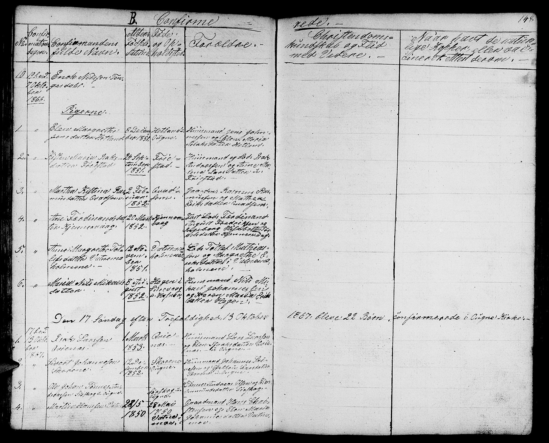 Eigersund sokneprestkontor, AV/SAST-A-101807/S09/L0003: Parish register (copy) no. B 3, 1846-1875, p. 148