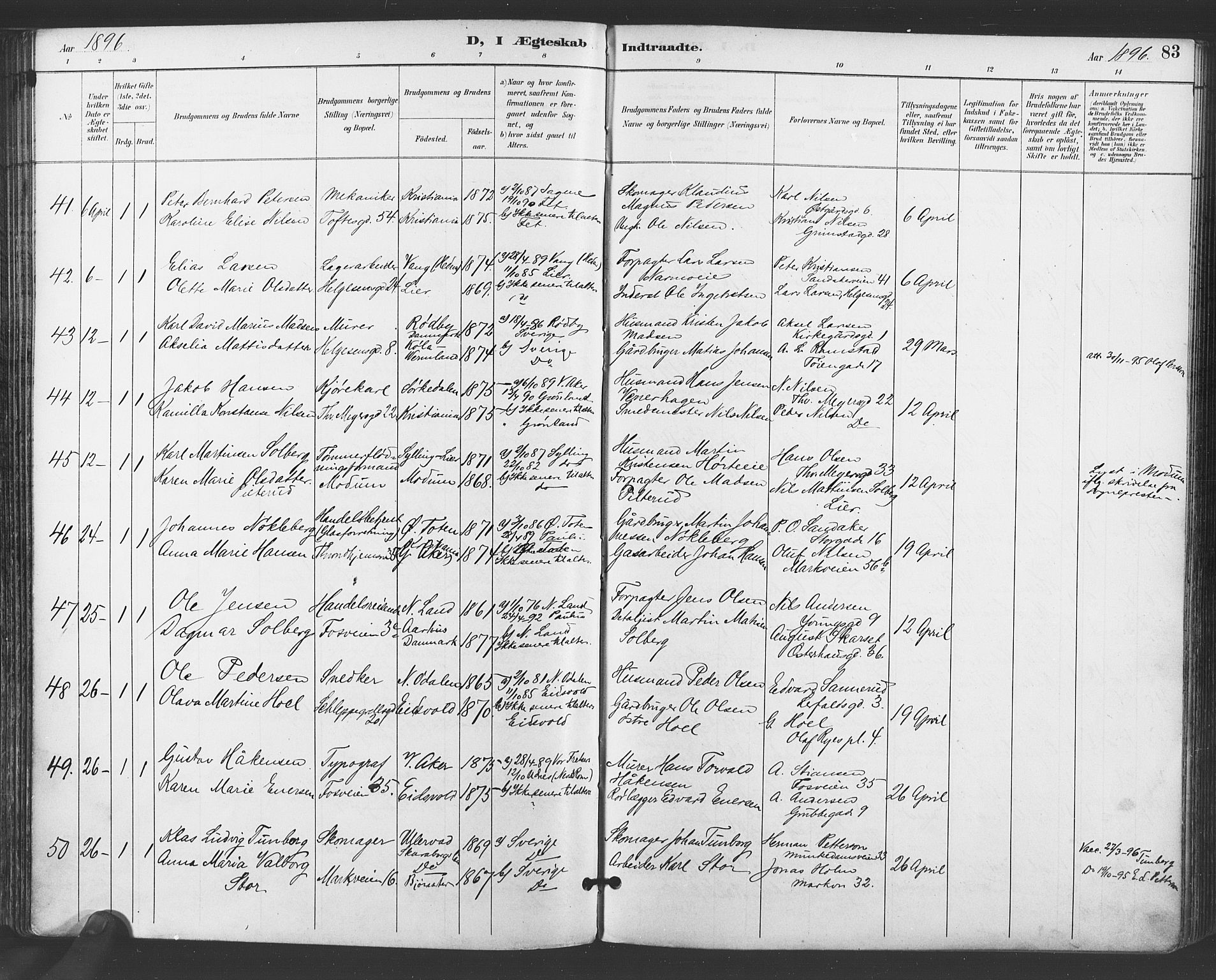 Paulus prestekontor Kirkebøker, SAO/A-10871/F/Fa/L0009: Parish register (official) no. 9, 1891-1901, p. 83
