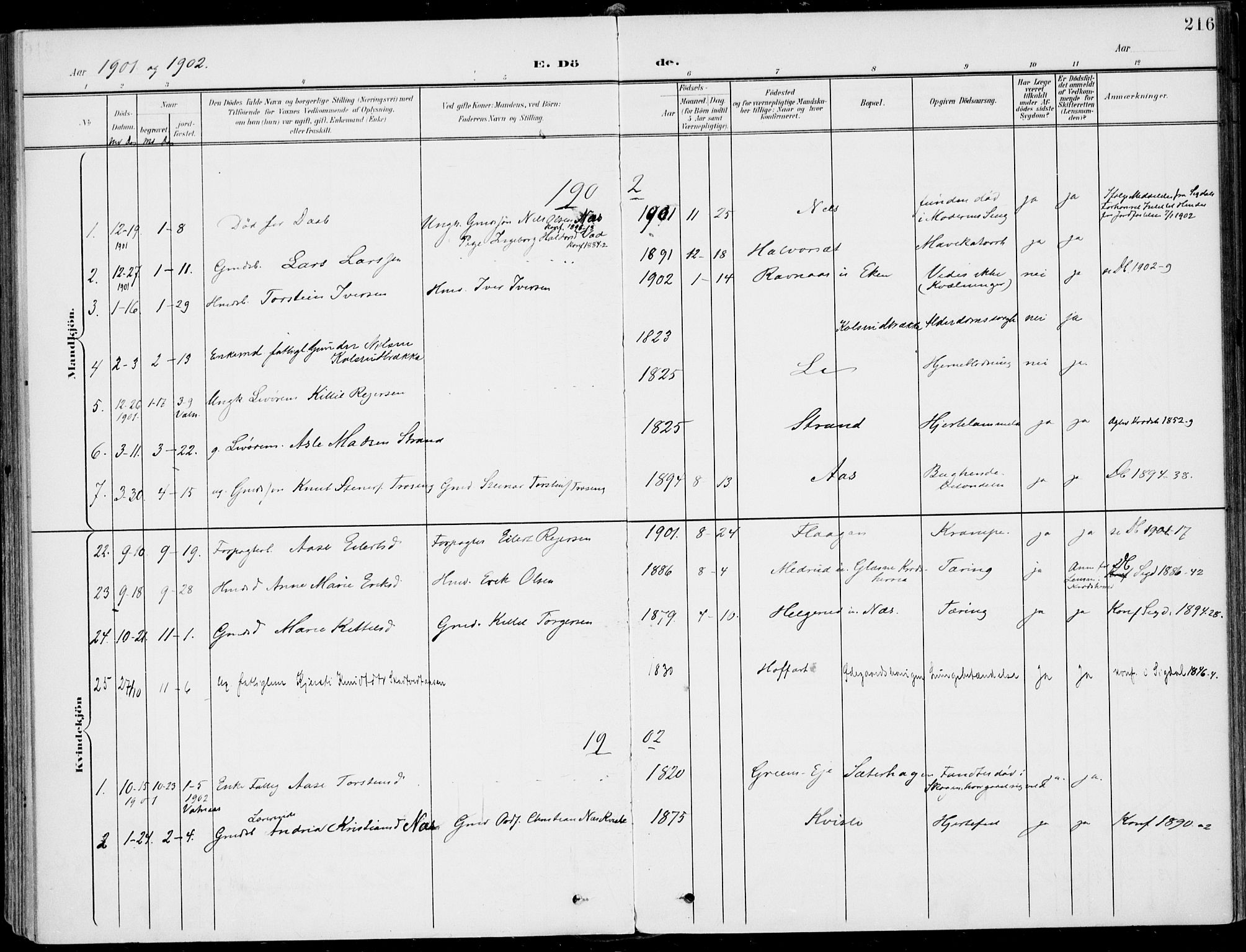 Sigdal kirkebøker, AV/SAKO-A-245/F/Fb/L0002: Parish register (official) no. II 2, 1901-1914, p. 216