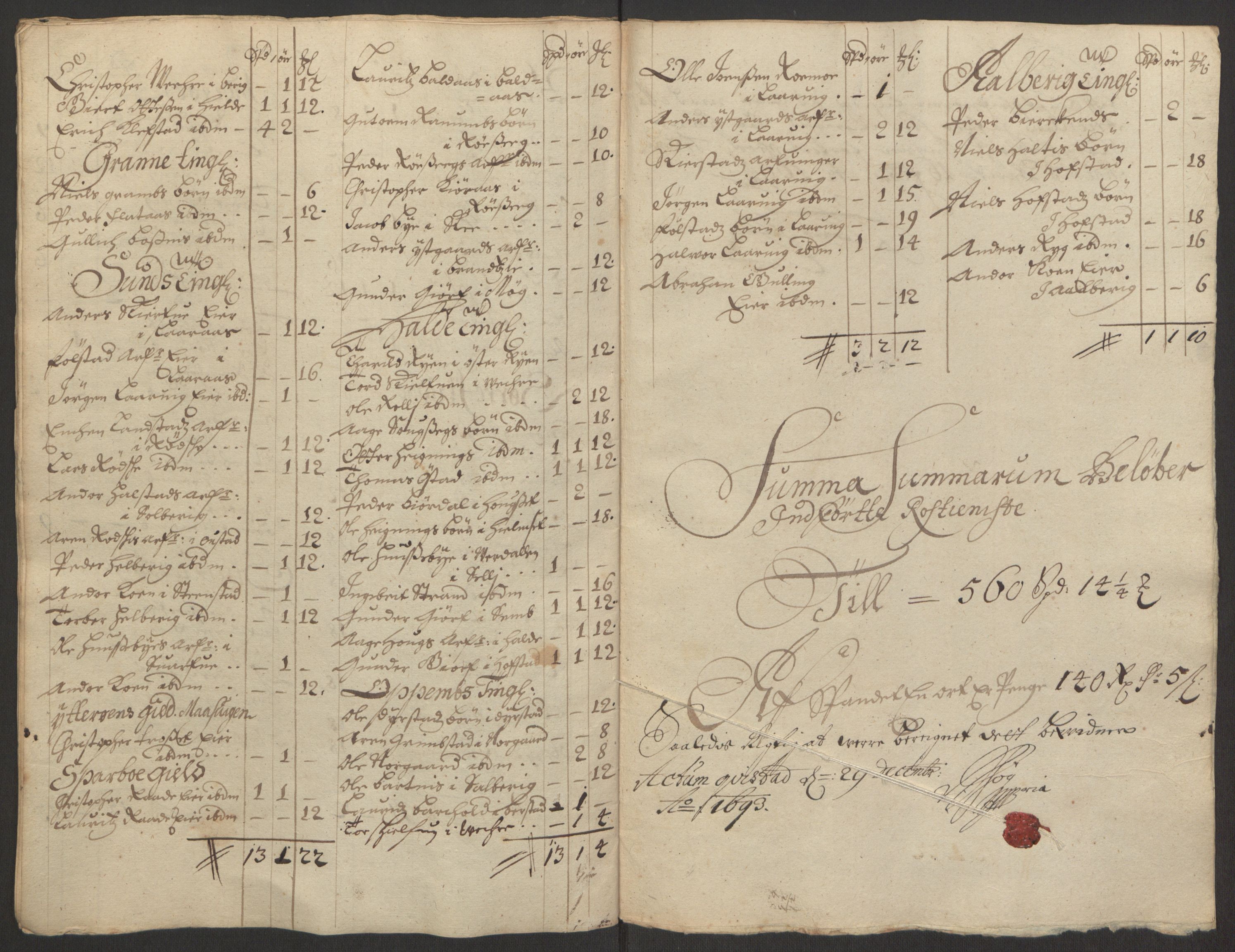 Rentekammeret inntil 1814, Reviderte regnskaper, Fogderegnskap, AV/RA-EA-4092/R63/L4308: Fogderegnskap Inderøy, 1692-1694, p. 466