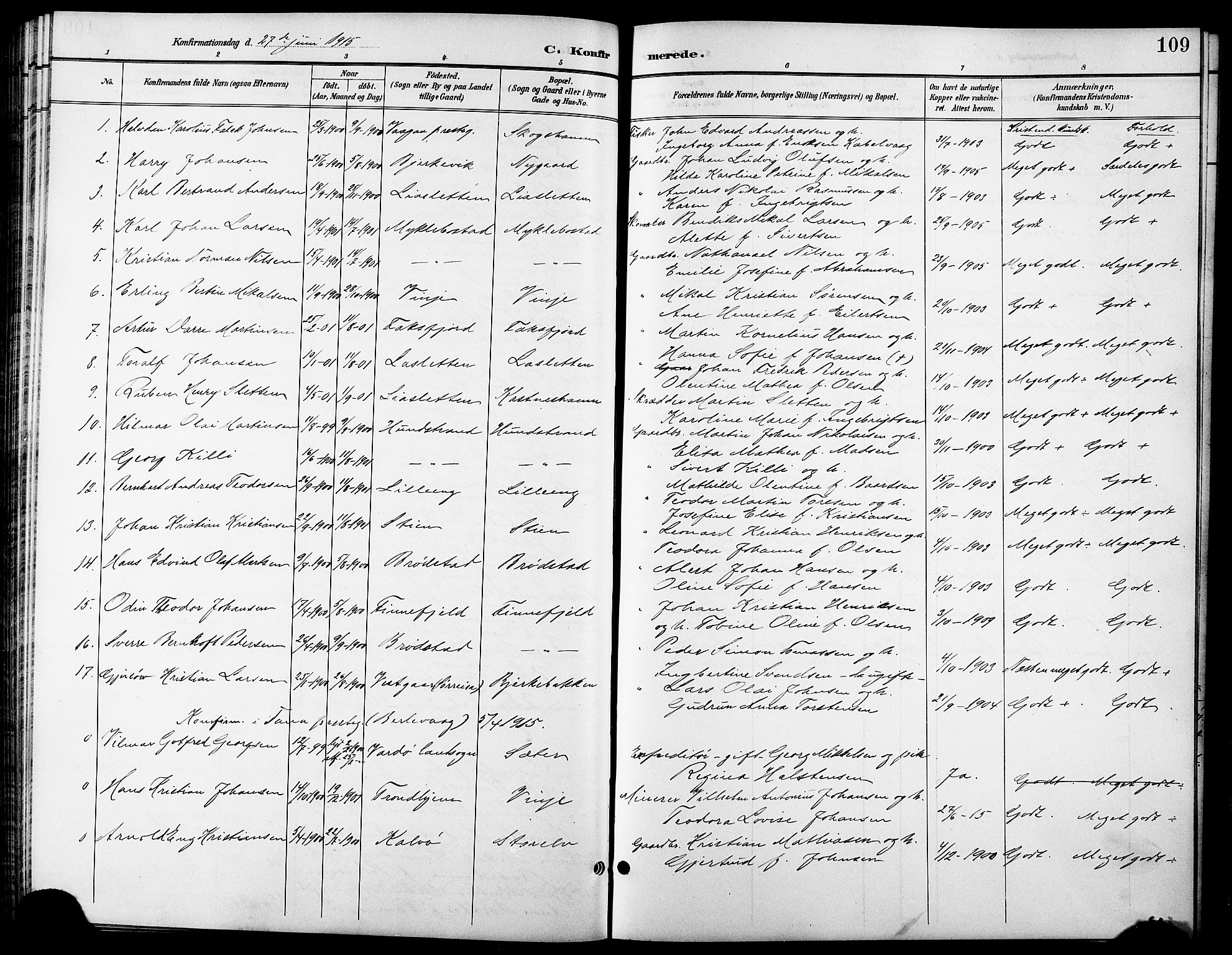 Tranøy sokneprestkontor, SATØ/S-1313/I/Ia/Iab/L0014klokker: Parish register (copy) no. 14, 1896-1918, p. 109