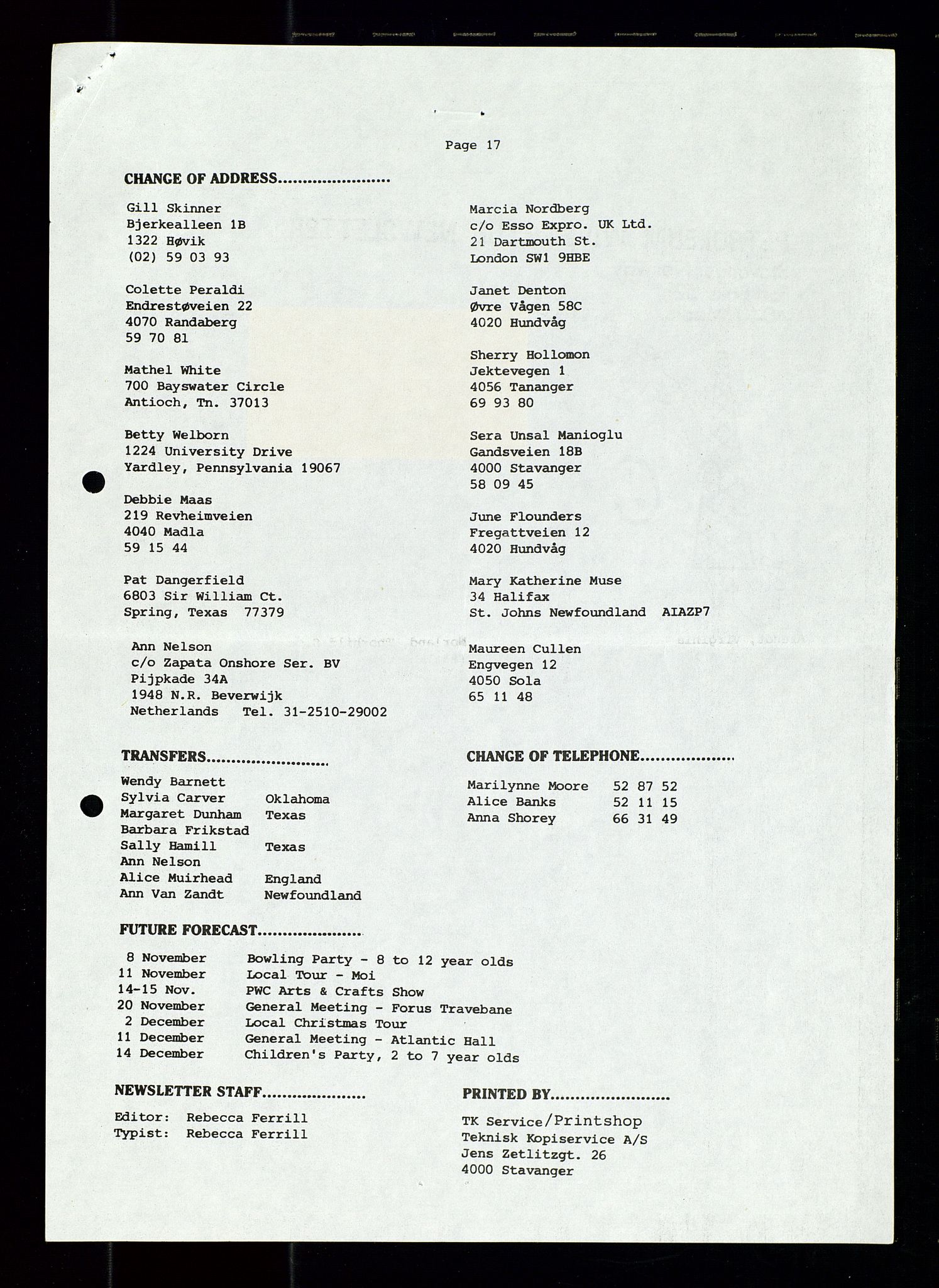 PA 1547 - Petroleum Wives Club, SAST/A-101974/X/Xa/L0002: Newsletter, 1979-1987