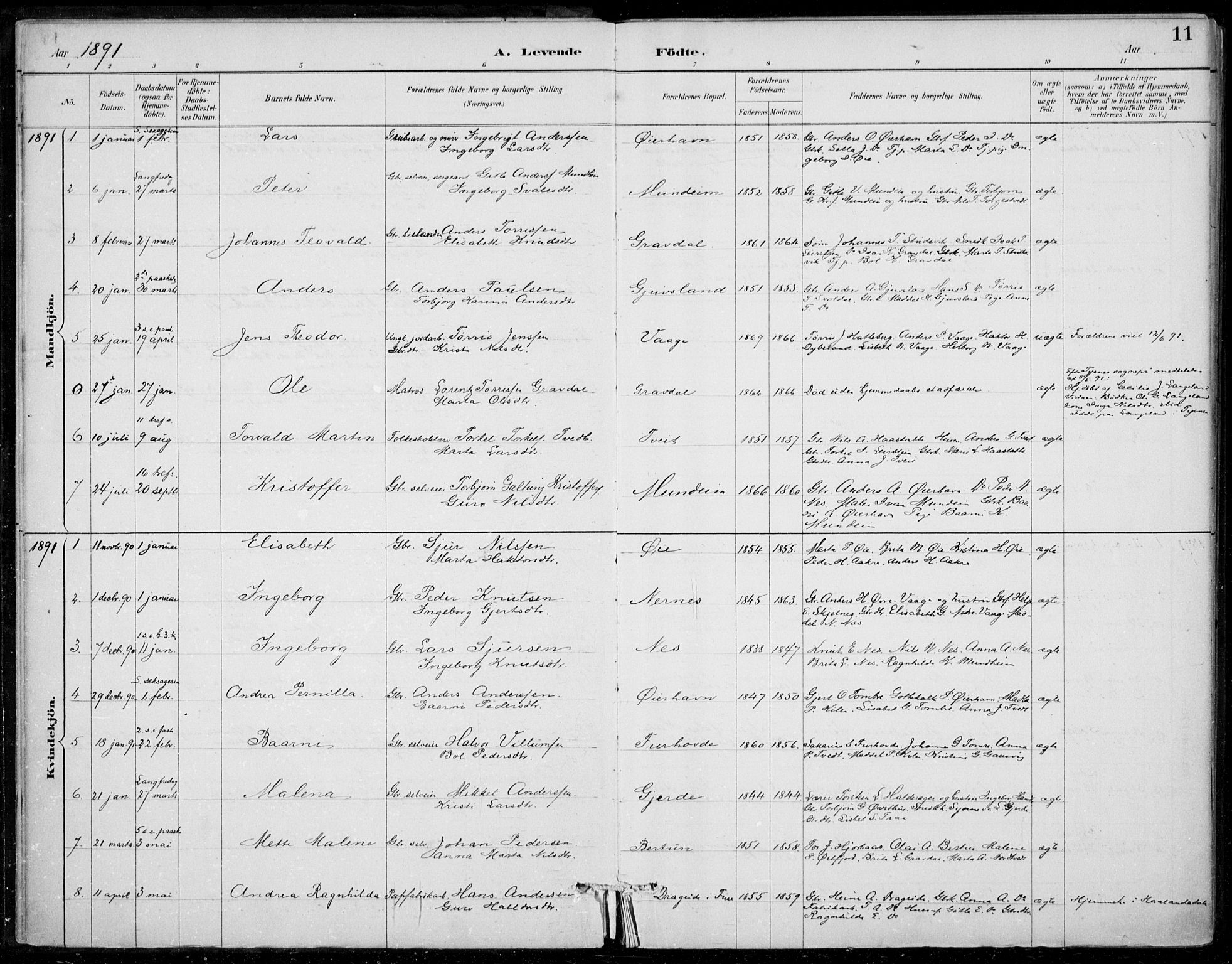 Strandebarm sokneprestembete, SAB/A-78401/H/Haa: Parish register (official) no. D  1, 1886-1912, p. 11