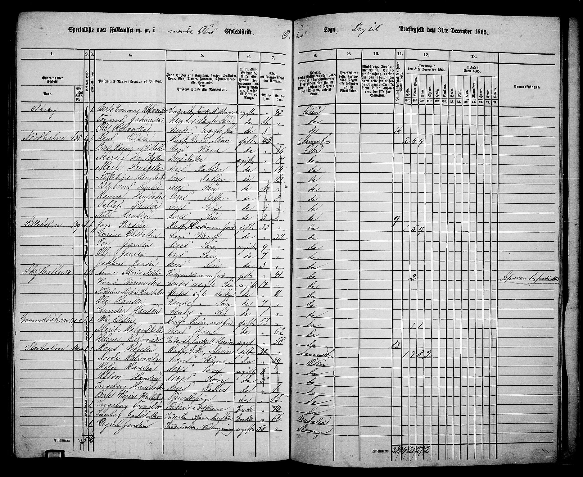 RA, 1865 census for Trysil, 1865, p. 156