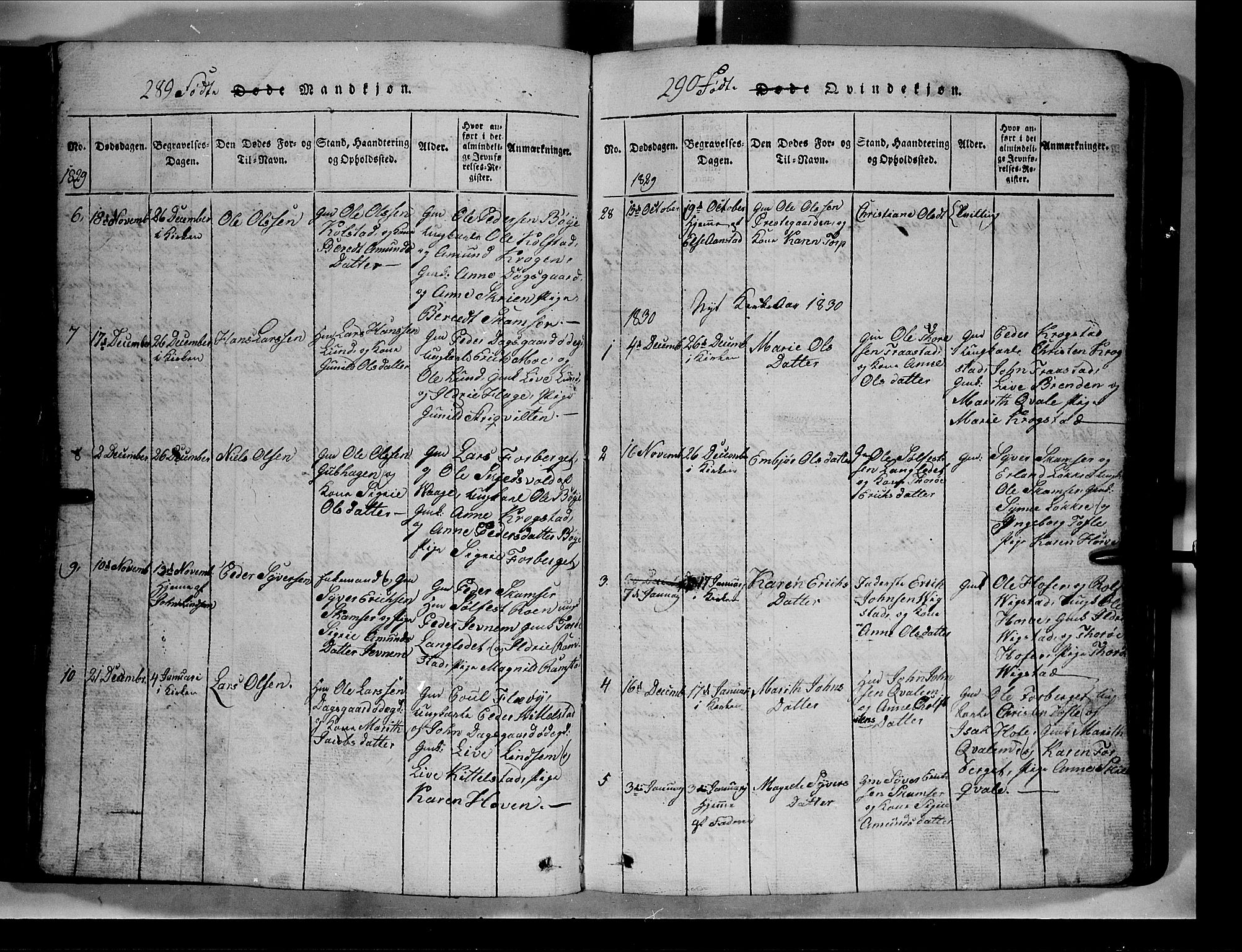 Lom prestekontor, SAH/PREST-070/L/L0003: Parish register (copy) no. 3, 1815-1844, p. 289-290