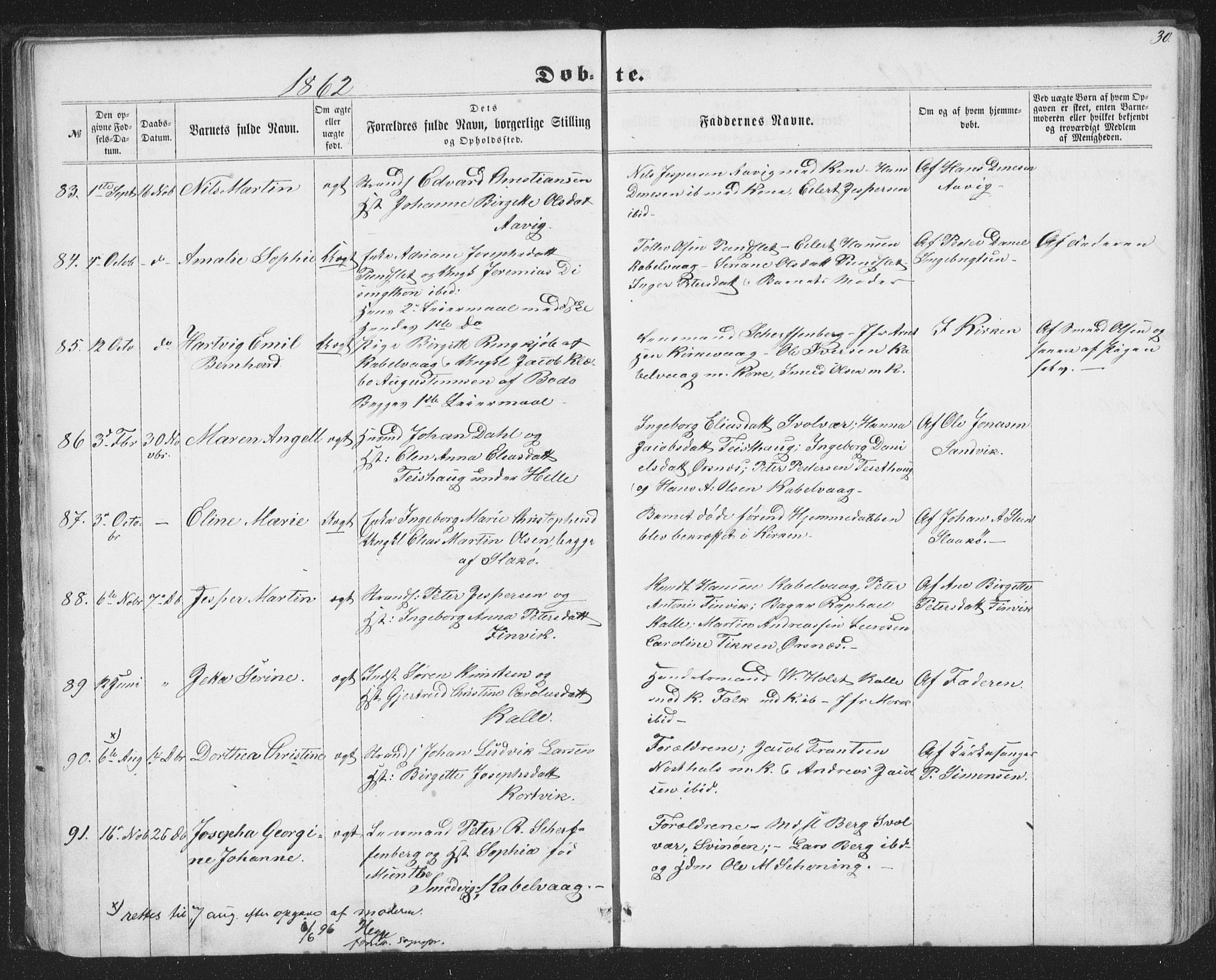 Ministerialprotokoller, klokkerbøker og fødselsregistre - Nordland, AV/SAT-A-1459/874/L1073: Parish register (copy) no. 874C02, 1860-1870, p. 30