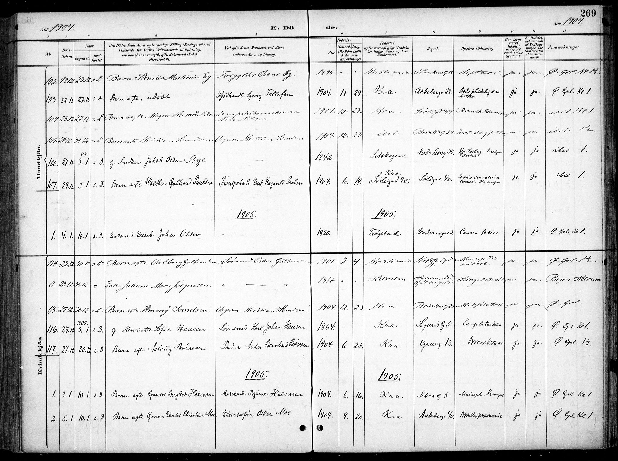 Kampen prestekontor Kirkebøker, SAO/A-10853/F/Fa/L0009: Parish register (official) no. I 9, 1899-1911, p. 269