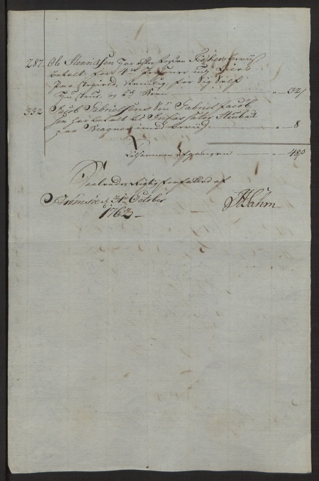 Rentekammeret inntil 1814, Reviderte regnskaper, Byregnskaper, AV/RA-EA-4066/R/Rg/L0144/0001: [G4] Kontribusjonsregnskap / Ekstraskatt, 1762-1767, p. 48