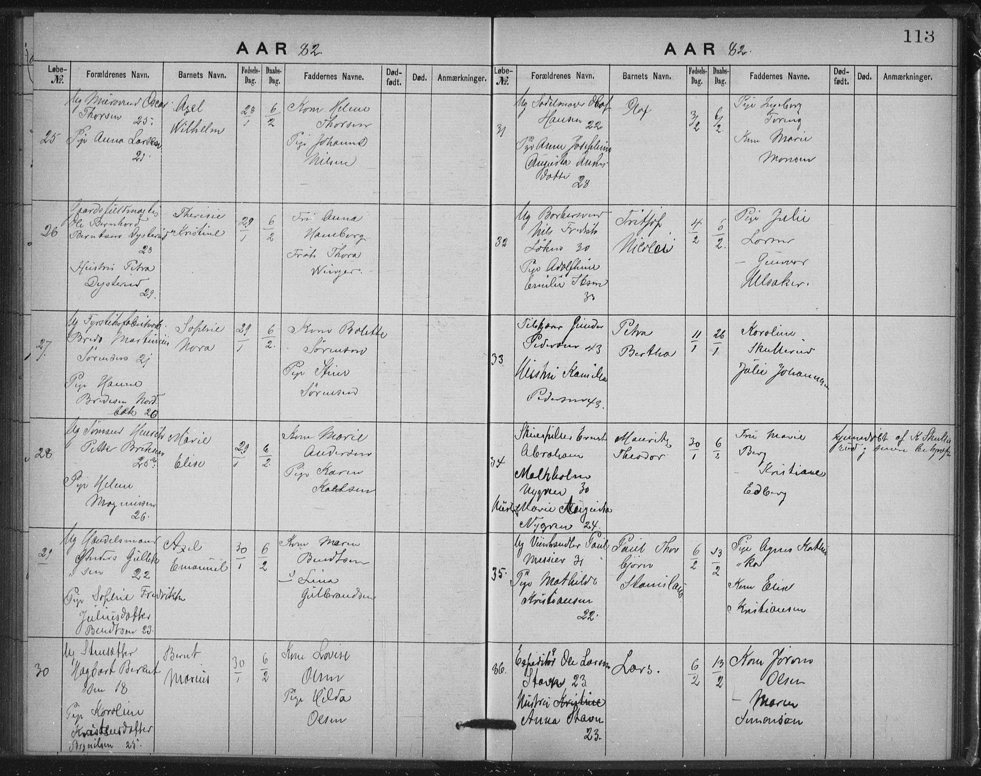 Rikshospitalet prestekontor Kirkebøker, AV/SAO-A-10309b/K/L0003/0001: Baptism register no. 3.1, 1877-1884, p. 113