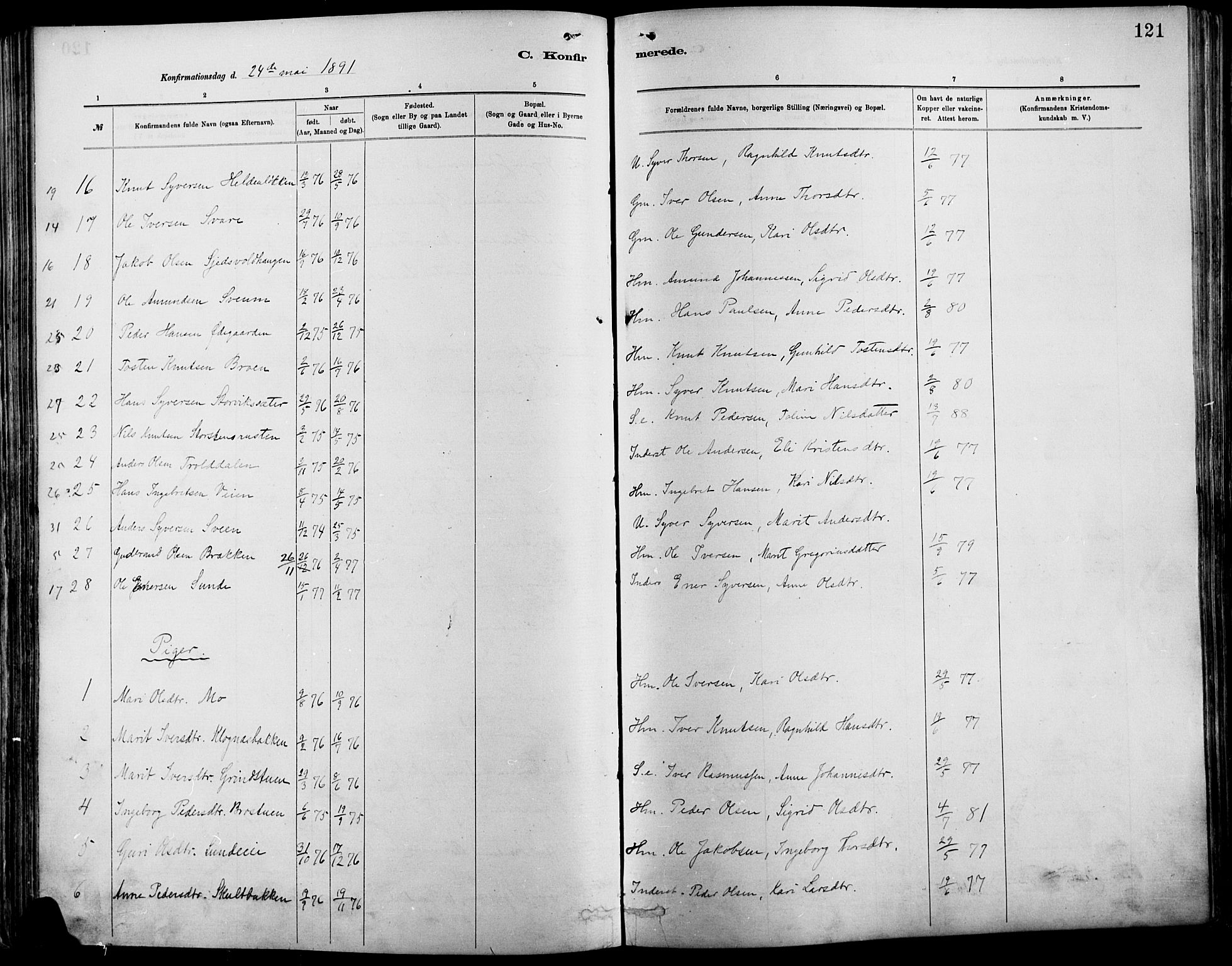 Vågå prestekontor, SAH/PREST-076/H/Ha/Haa/L0009: Parish register (official) no. 9, 1886-1904, p. 121