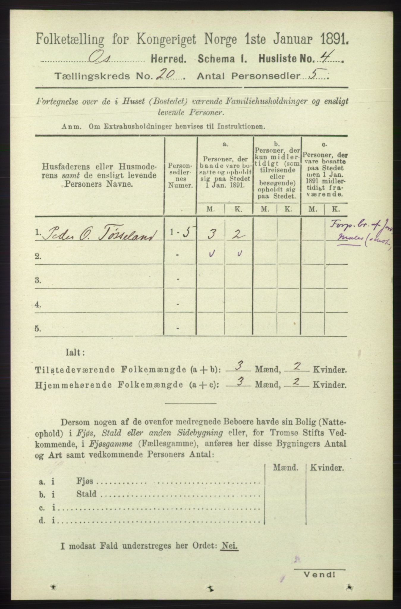 RA, 1891 census for 1243 Os, 1891, p. 4405