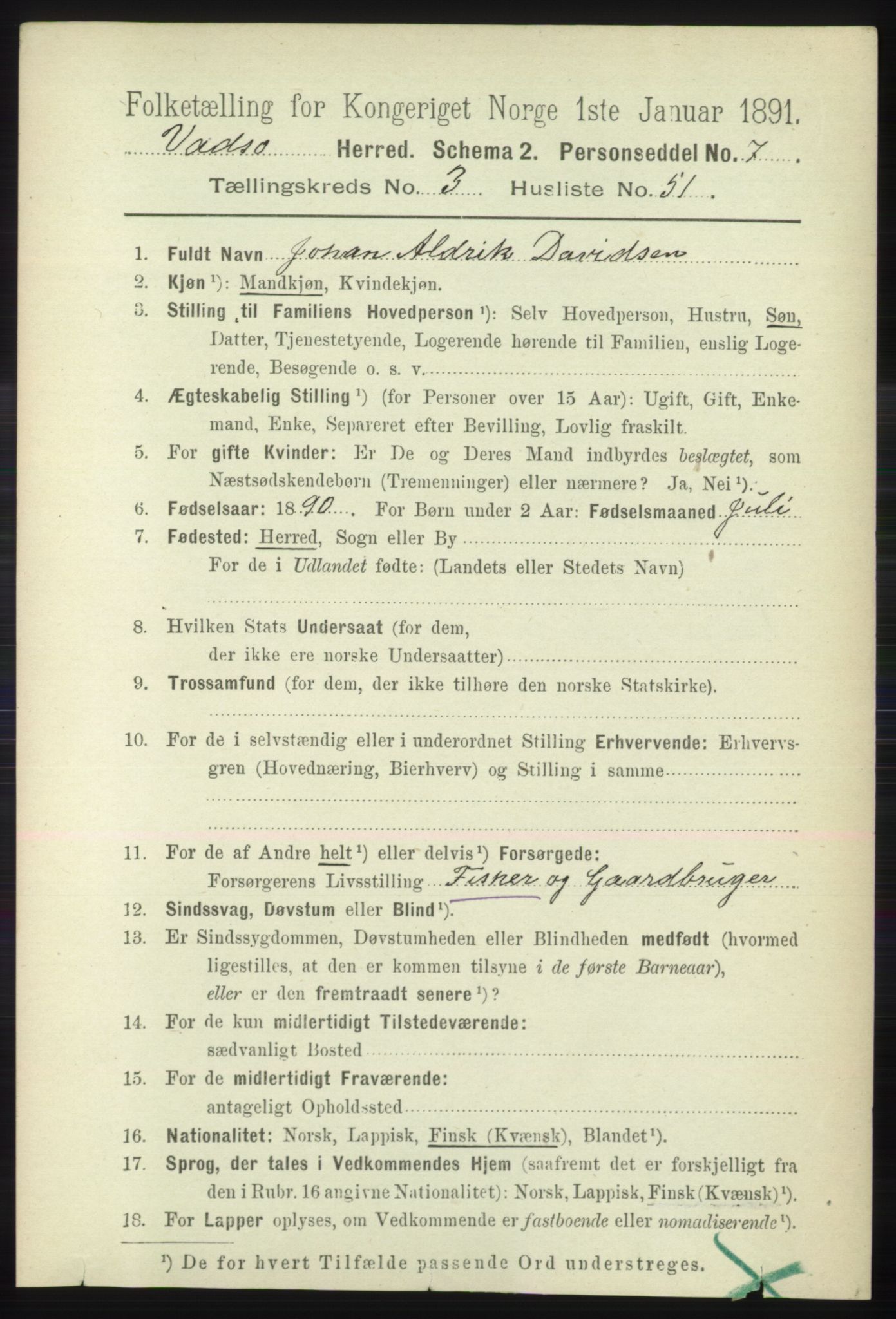 RA, 1891 census for 2029 Vadsø, 1891, p. 1132