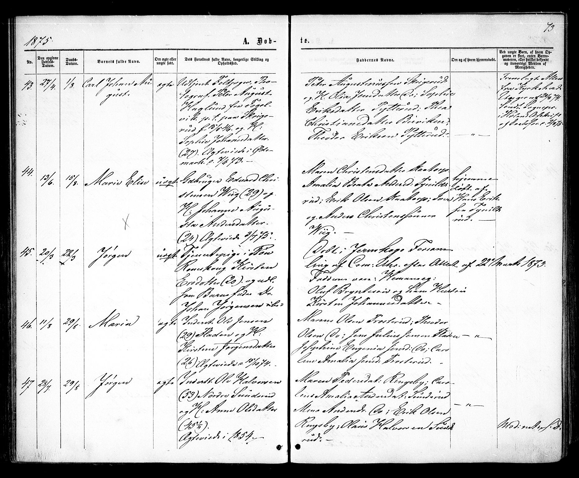 Rødenes prestekontor Kirkebøker, AV/SAO-A-2005/F/Fa/L0008: Parish register (official) no. I 8, 1869-1879, p. 73