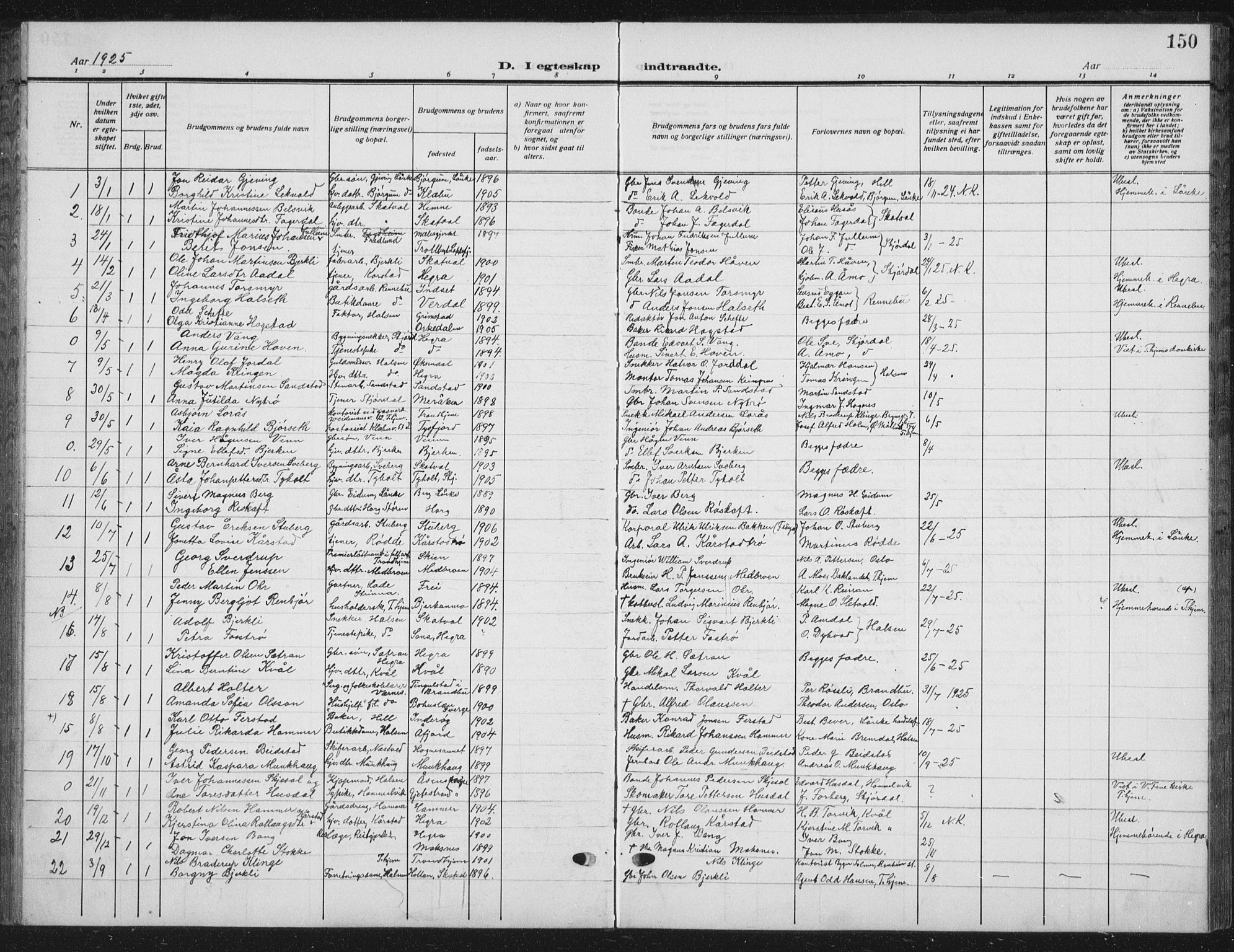 Ministerialprotokoller, klokkerbøker og fødselsregistre - Nord-Trøndelag, SAT/A-1458/709/L0088: Parish register (copy) no. 709C02, 1914-1934, p. 150