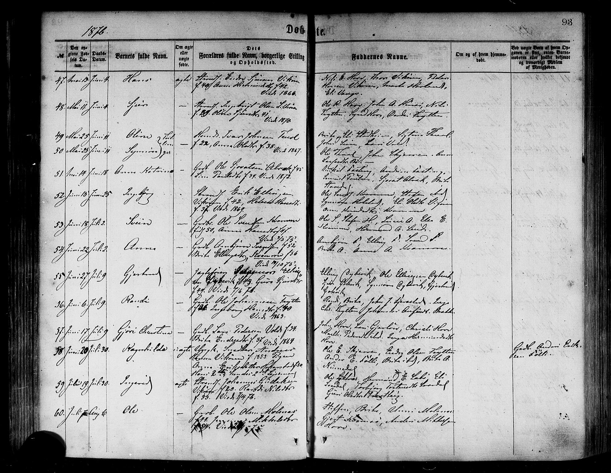 Vik sokneprestembete, AV/SAB-A-81501/H/Haa/Haaa/L0009: Parish register (official) no. A 9, 1866-1877, p. 93