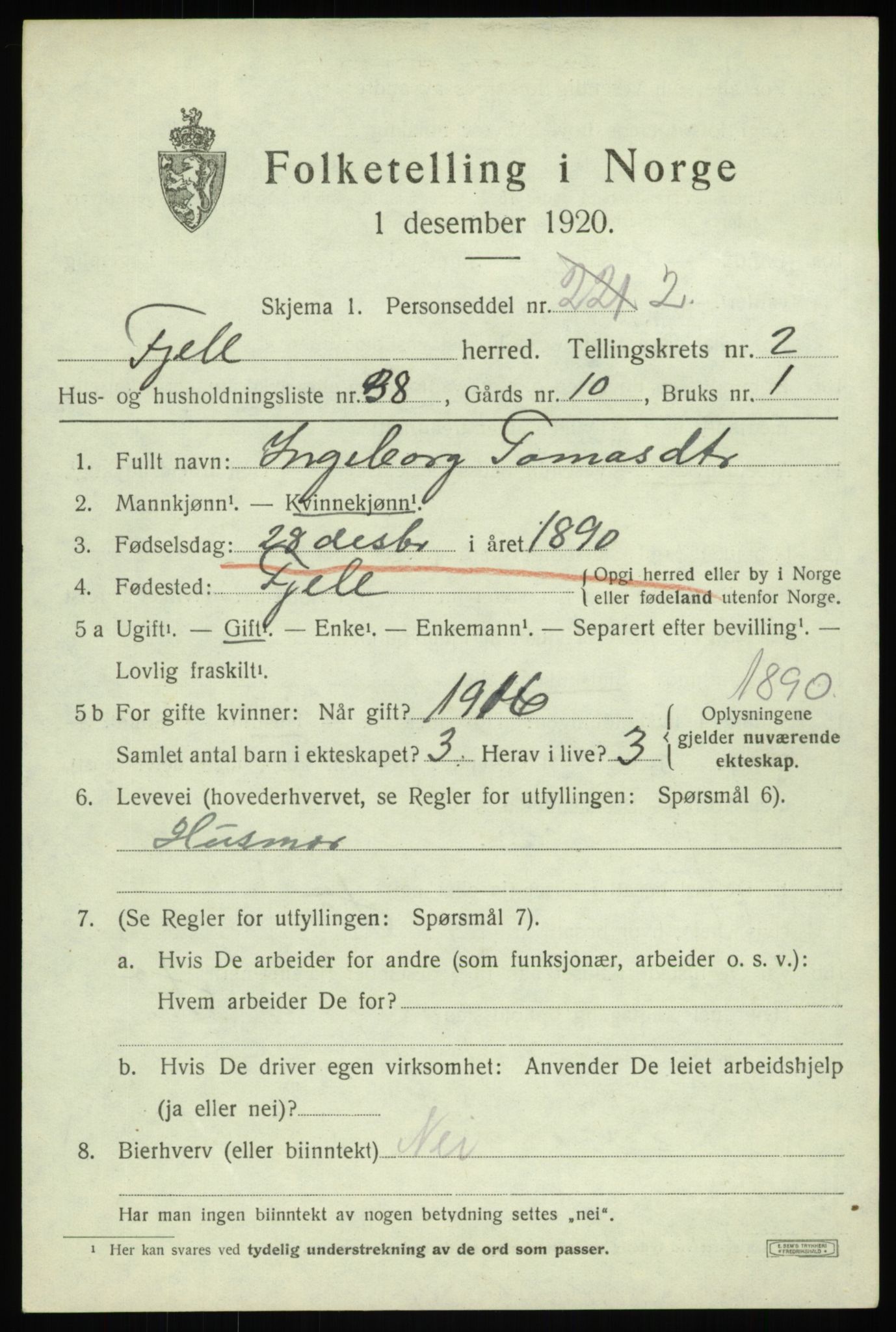 SAB, 1920 census for Fjell, 1920, p. 2690