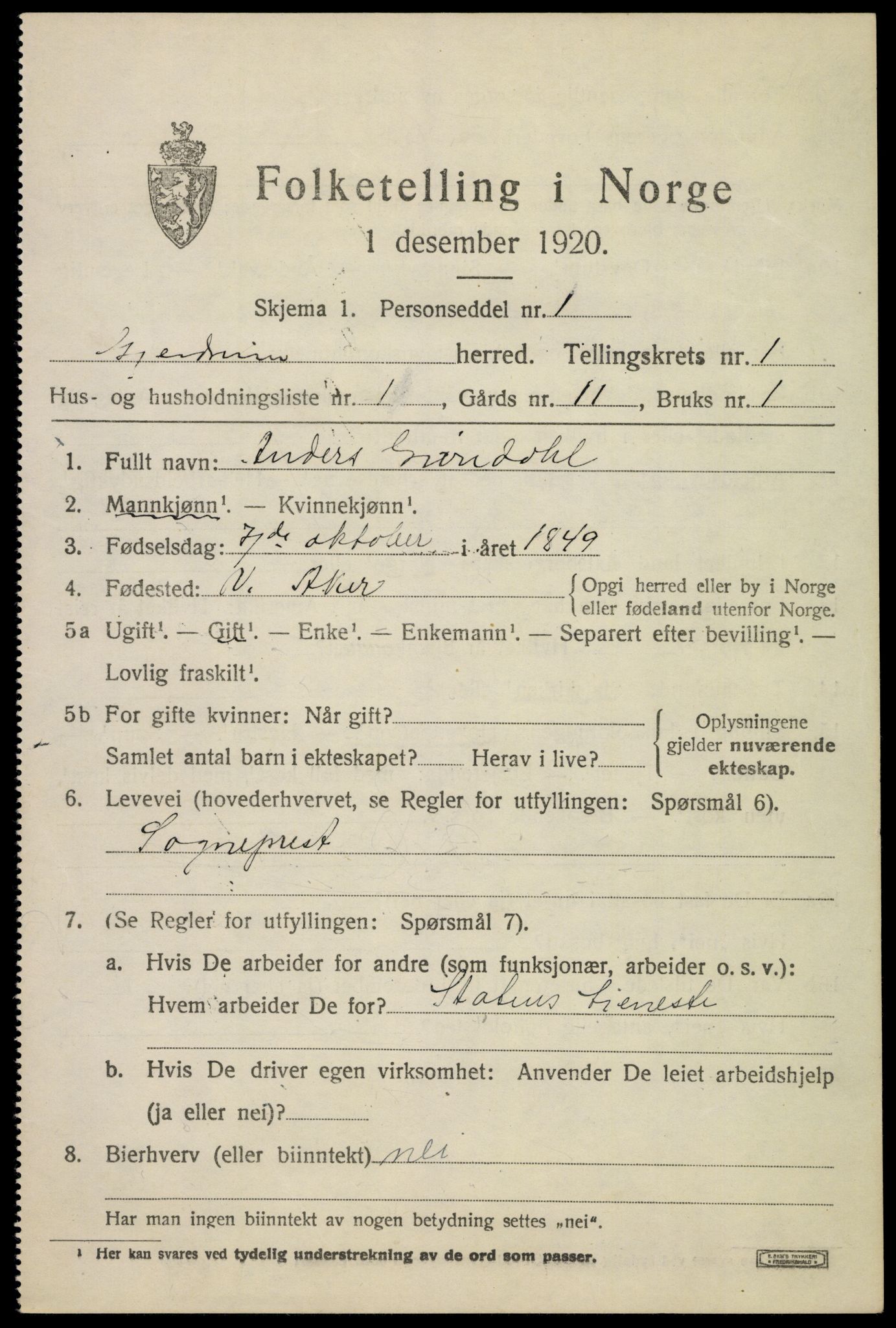 SAO, 1920 census for Gjerdrum, 1920, p. 654