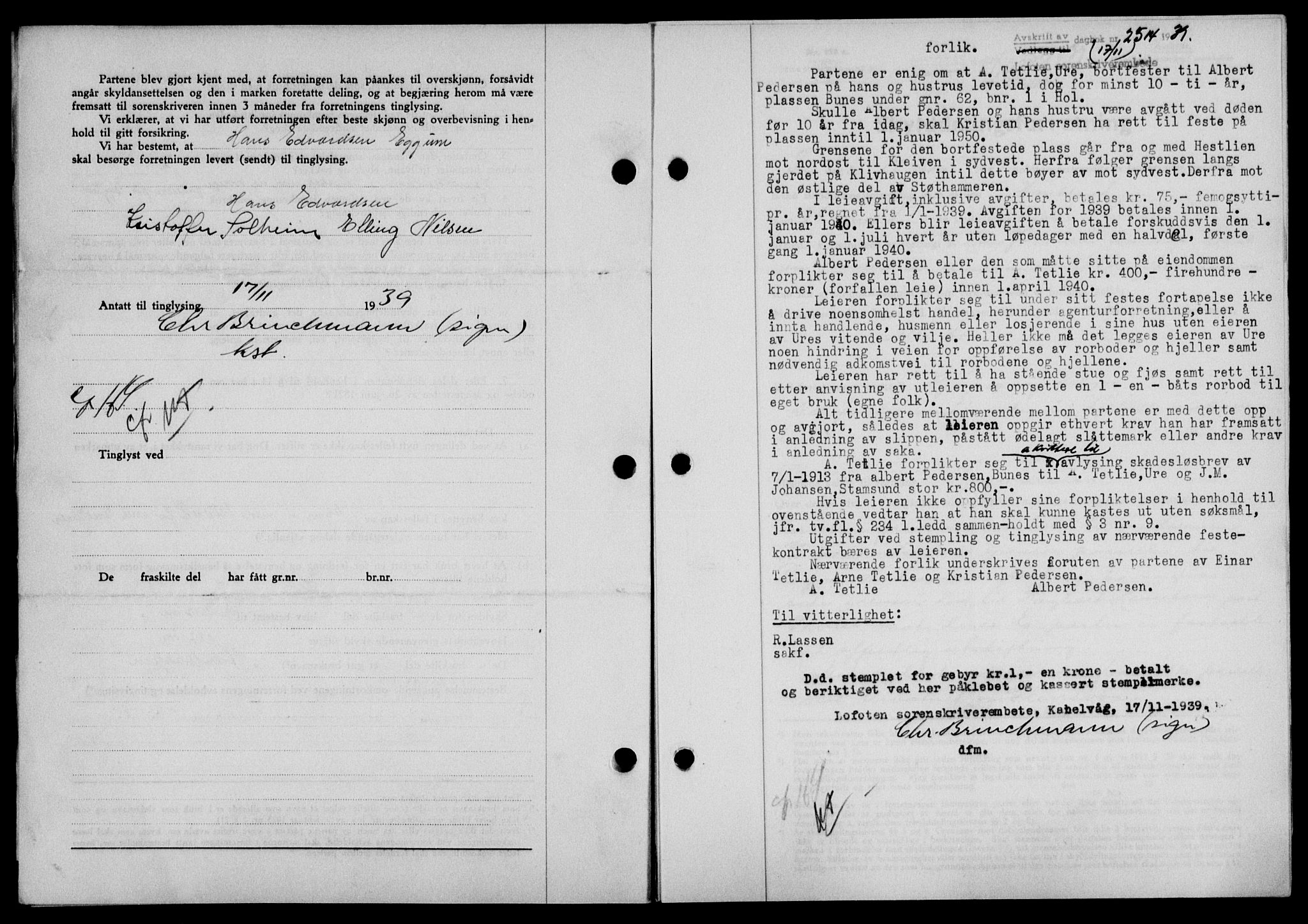 Lofoten sorenskriveri, SAT/A-0017/1/2/2C/L0006a: Mortgage book no. 6a, 1939-1939, Diary no: : 2514/1939