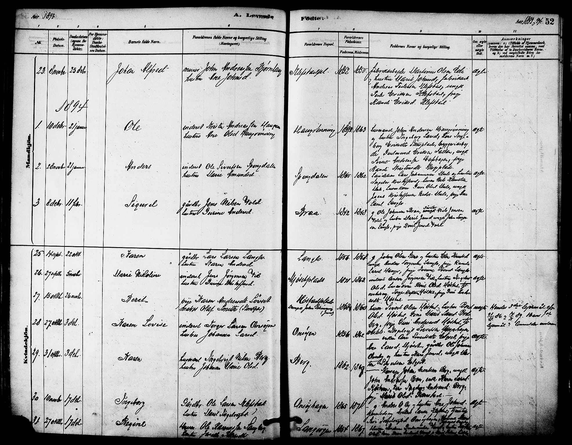 Ministerialprotokoller, klokkerbøker og fødselsregistre - Sør-Trøndelag, SAT/A-1456/612/L0378: Parish register (official) no. 612A10, 1878-1897, p. 52