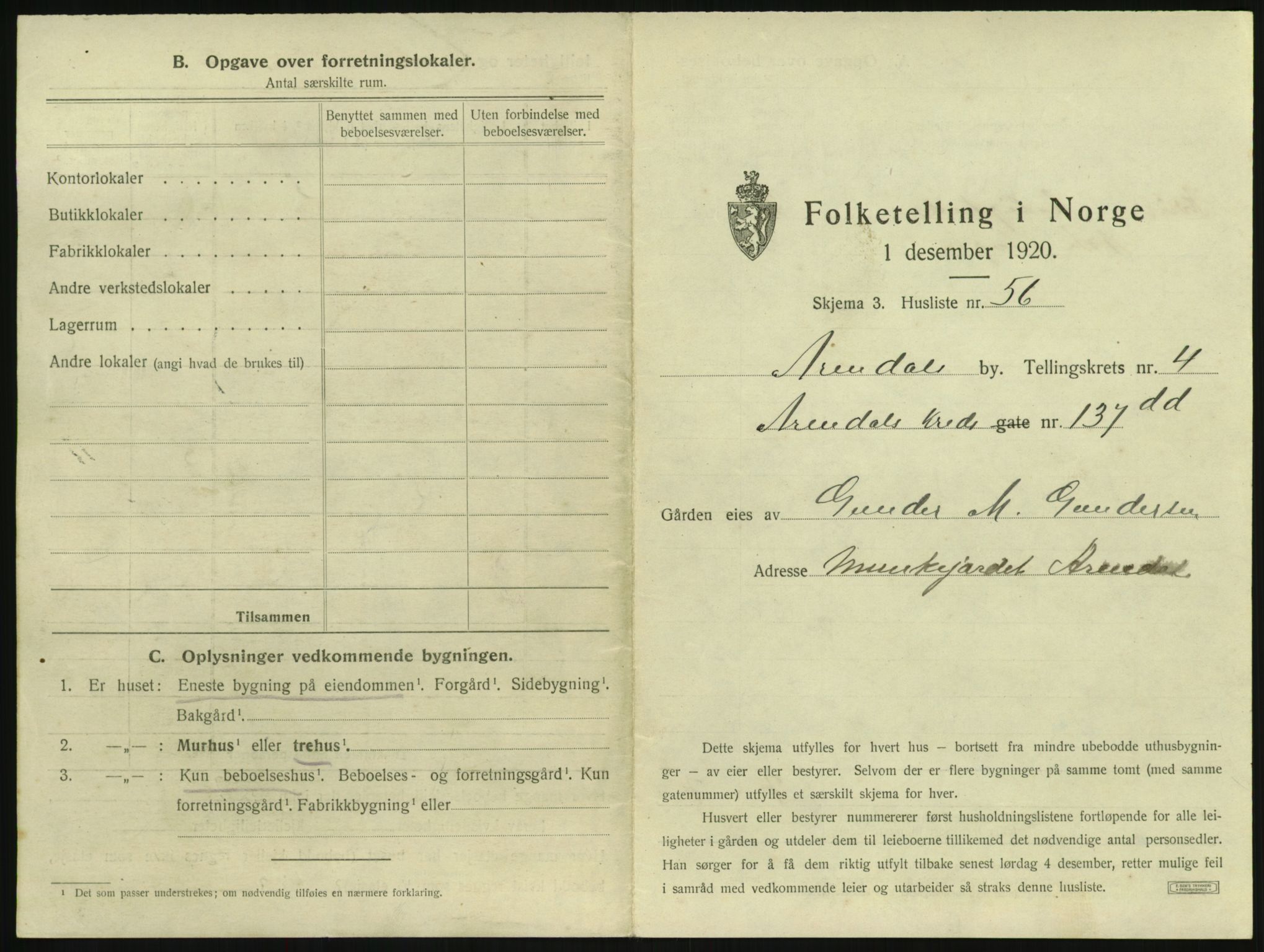 SAK, 1920 census for Arendal, 1920, p. 568