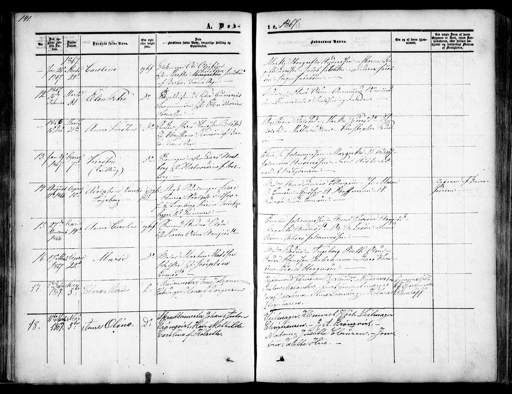 Arendal sokneprestkontor, Trefoldighet, AV/SAK-1111-0040/F/Fa/L0006: Parish register (official) no. A 6, 1855-1868, p. 141