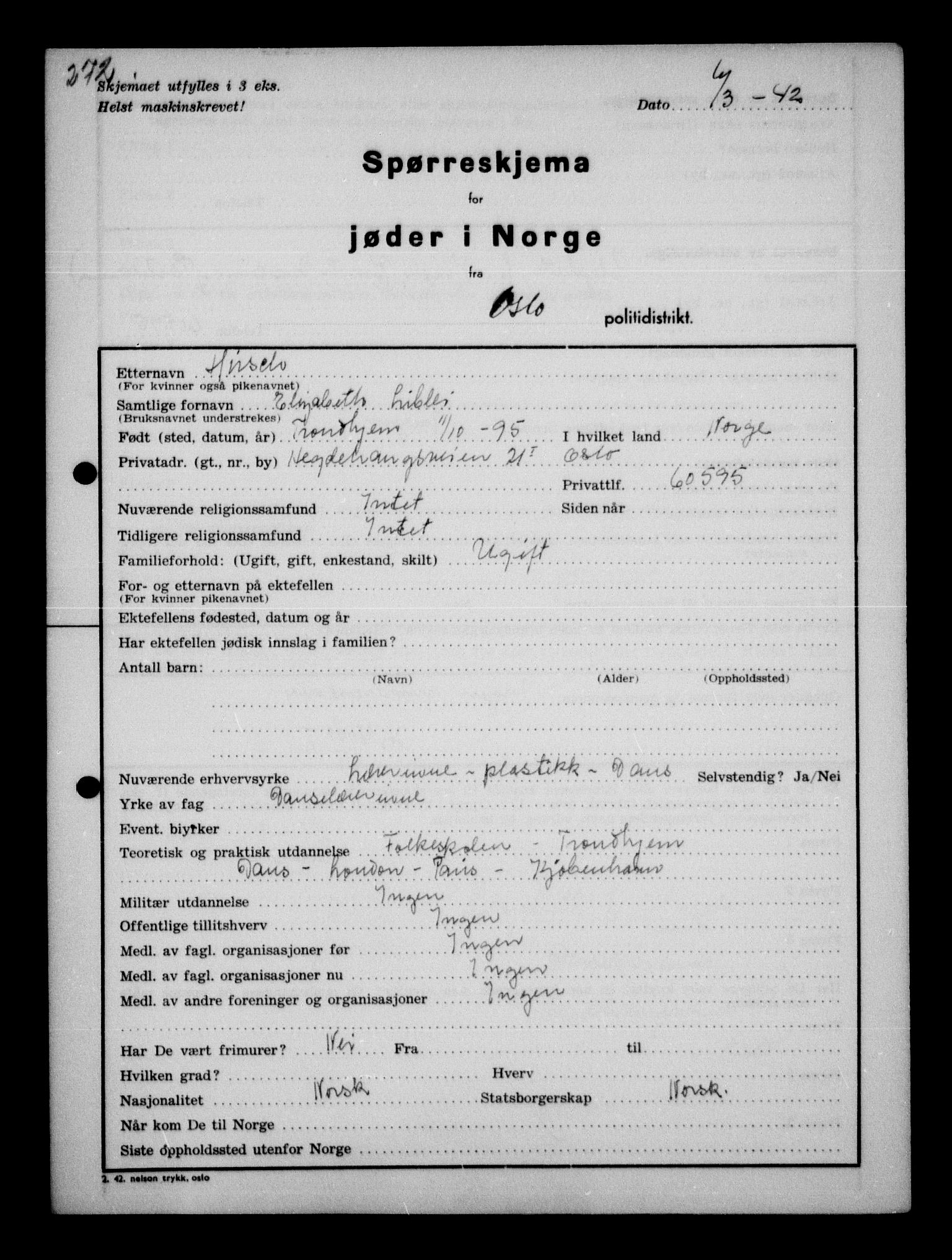 Statspolitiet - Hovedkontoret / Osloavdelingen, AV/RA-S-1329/G/Ga/L0010: Spørreskjema for jøder i Norge, Oslo Hansen-Pintzow, 1942, p. 30