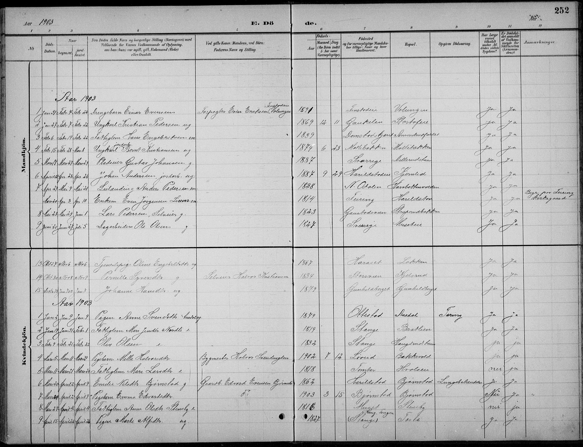 Romedal prestekontor, AV/SAH-PREST-004/L/L0013: Parish register (copy) no. 13, 1896-1937, p. 252