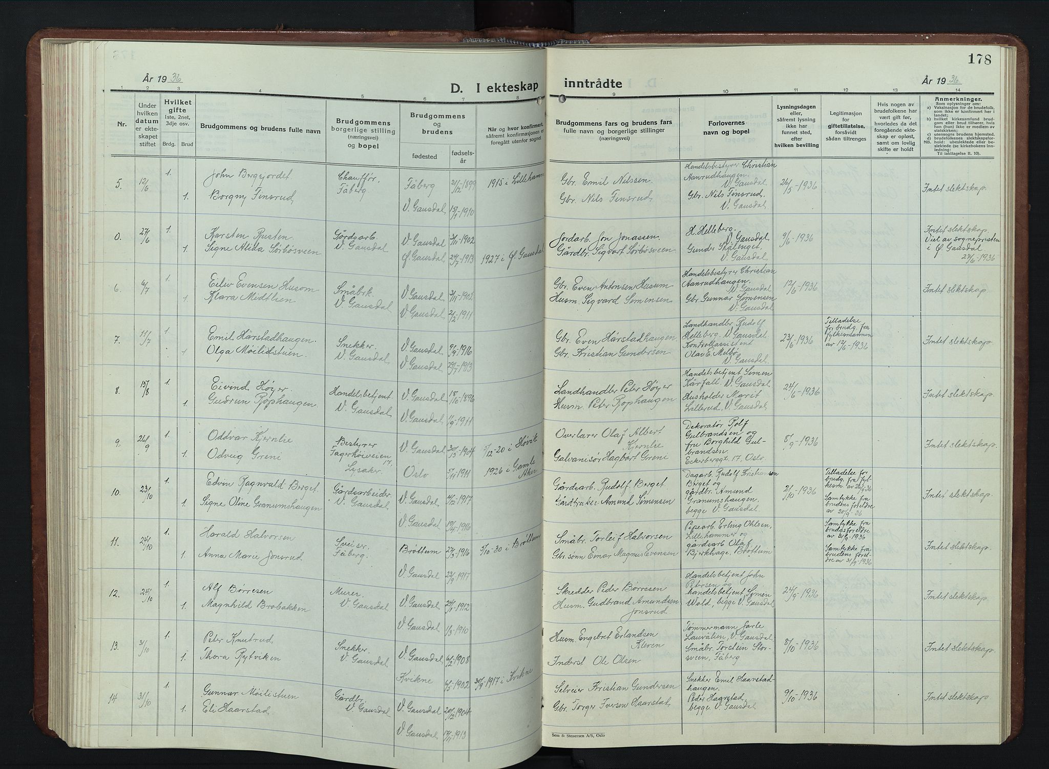 Vestre Gausdal prestekontor, AV/SAH-PREST-094/H/Ha/Hab/L0005: Parish register (copy) no. 5, 1926-1955, p. 178