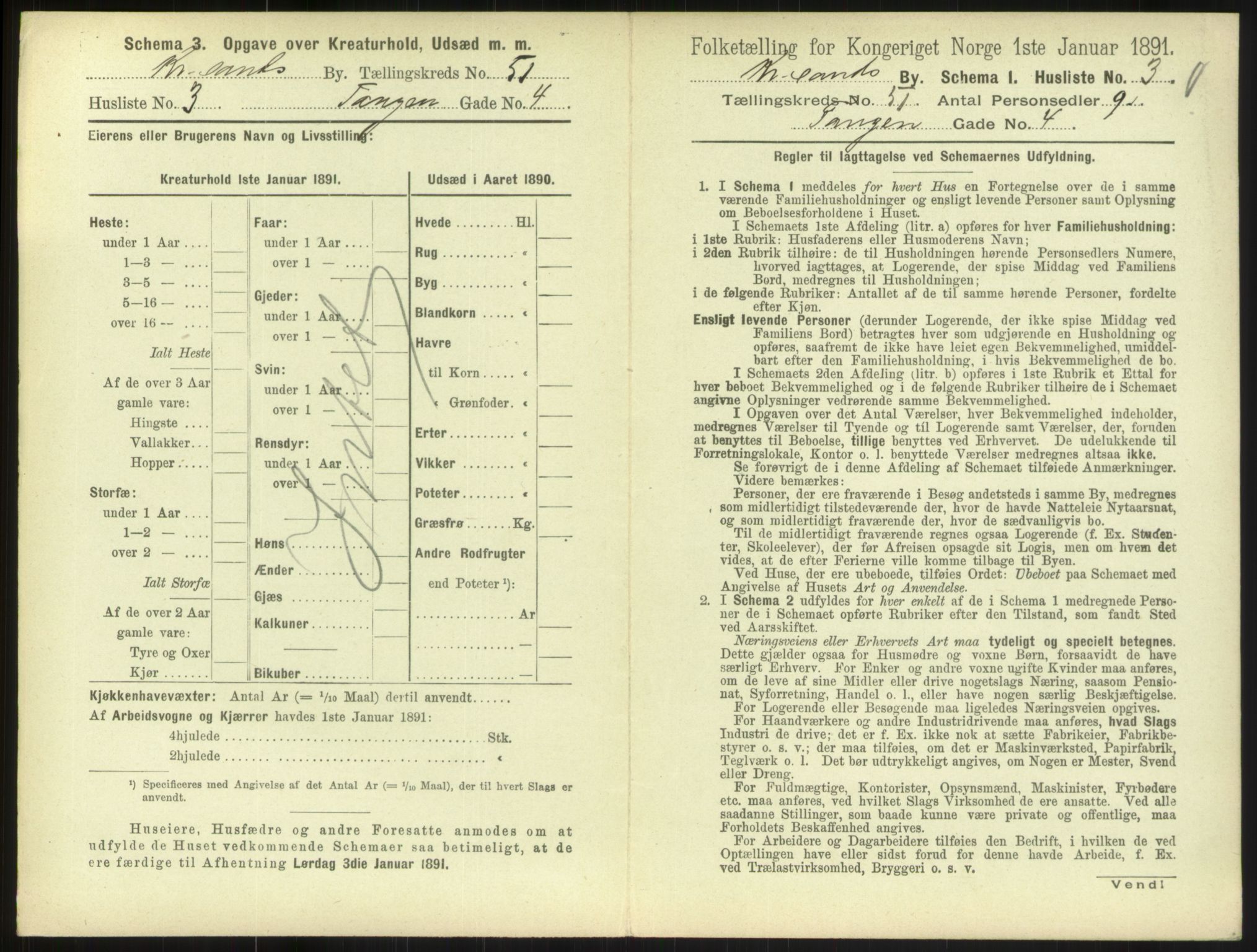 RA, 1891 census for 1001 Kristiansand, 1891, p. 2690