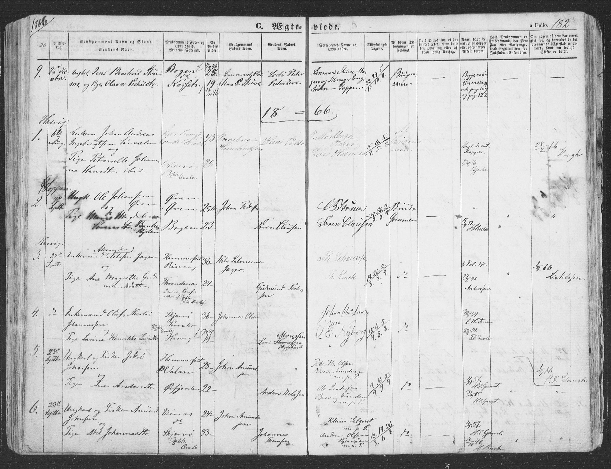 Loppa sokneprestkontor, SATØ/S-1339/H/Ha/L0004kirke: Parish register (official) no. 4, 1849-1868, p. 182