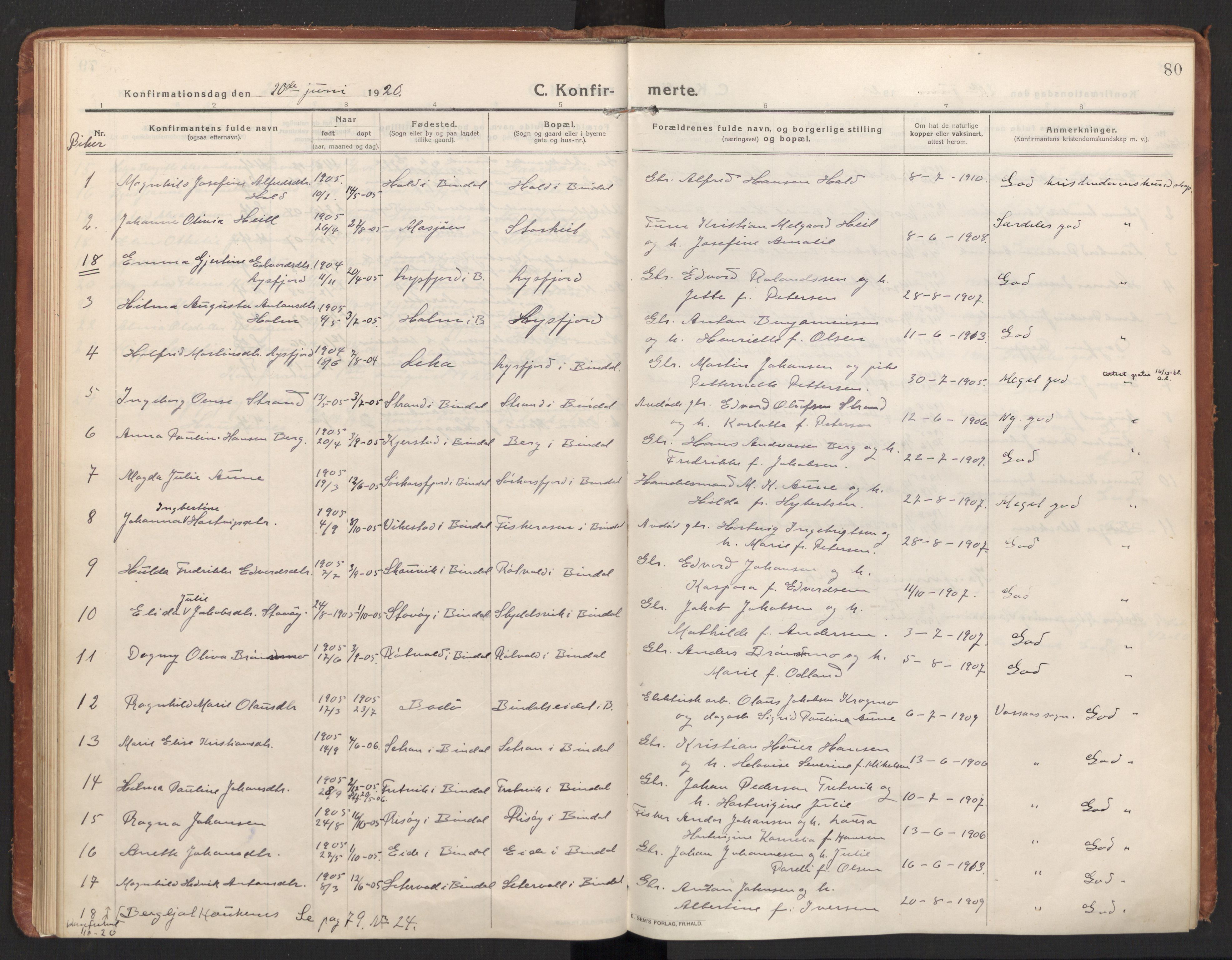 Ministerialprotokoller, klokkerbøker og fødselsregistre - Nordland, AV/SAT-A-1459/811/L0168: Parish register (official) no. 811A05, 1914-1932, p. 80