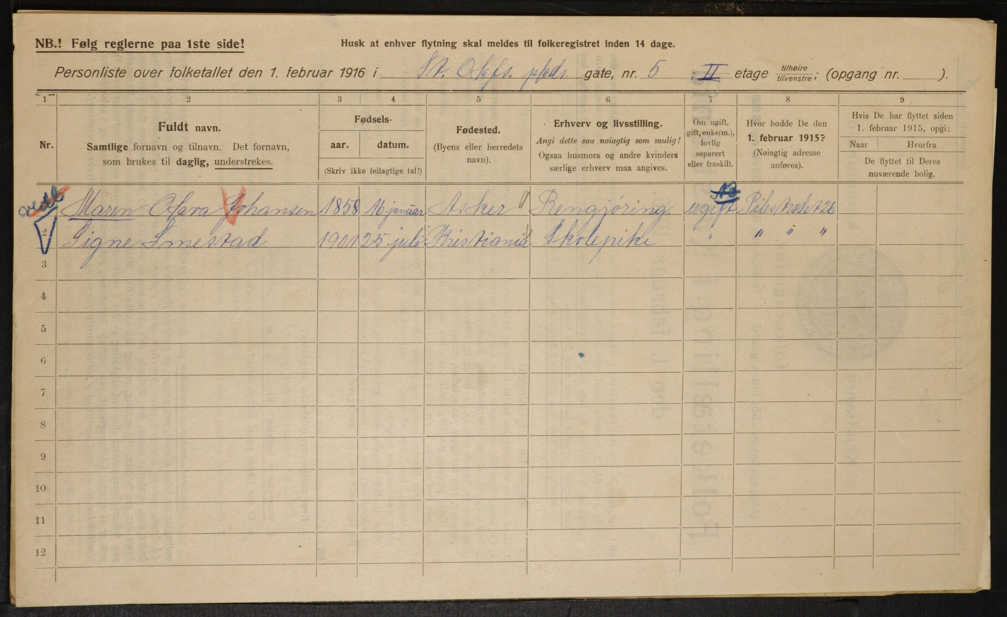 OBA, Municipal Census 1916 for Kristiania, 1916, p. 90662