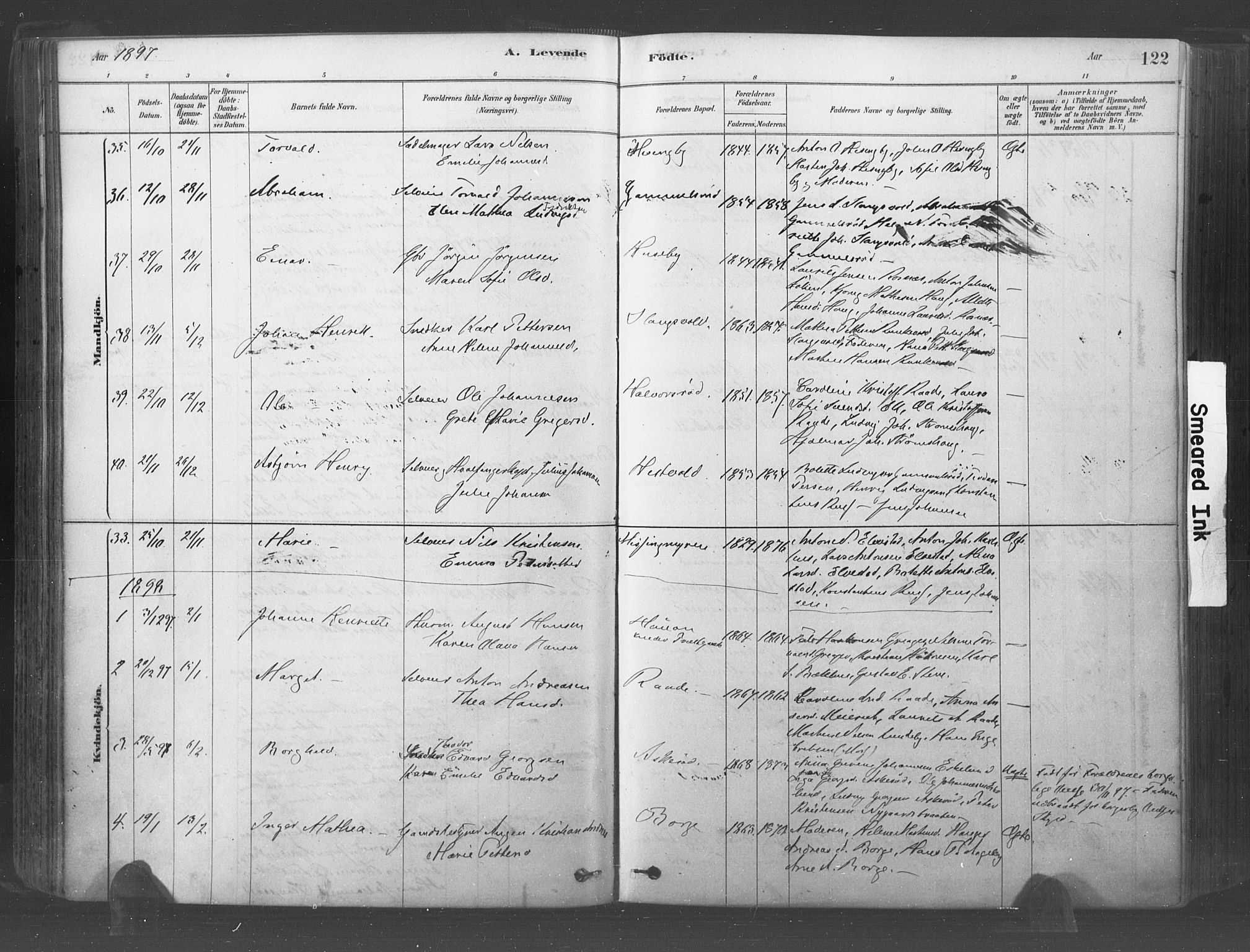 Råde prestekontor kirkebøker, AV/SAO-A-2009/F/Fa/L0007: Parish register (official) no. 7, 1878-1902, p. 122