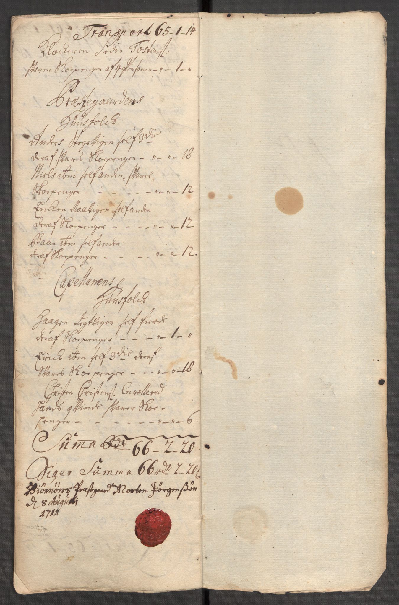 Rentekammeret inntil 1814, Reviderte regnskaper, Fogderegnskap, RA/EA-4092/R57/L3860: Fogderegnskap Fosen, 1711, p. 423