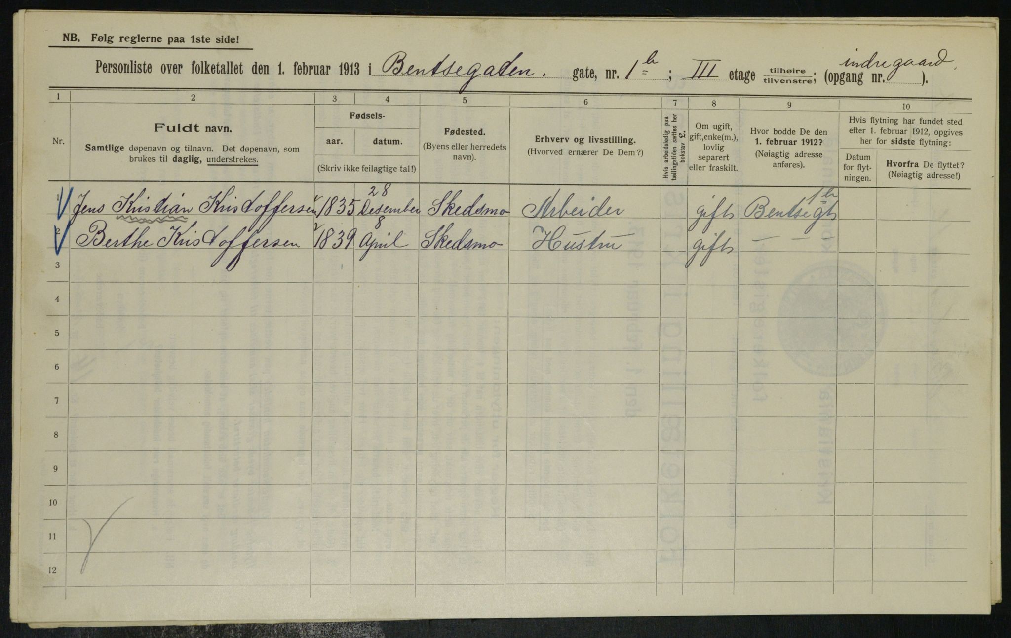 OBA, Municipal Census 1913 for Kristiania, 1913, p. 3367